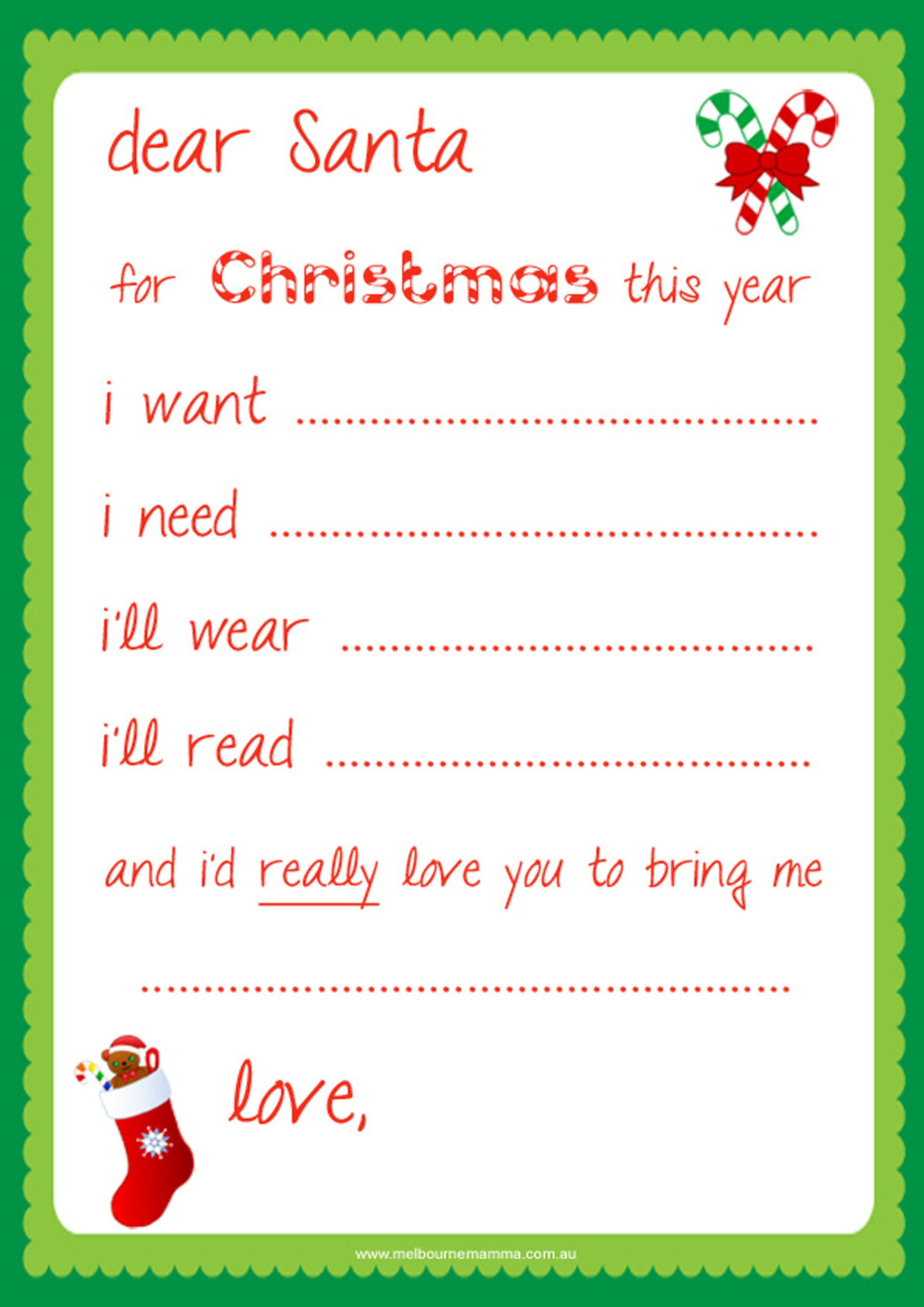 Dear Santa Letter Template Free - Dear Santa Letter Template