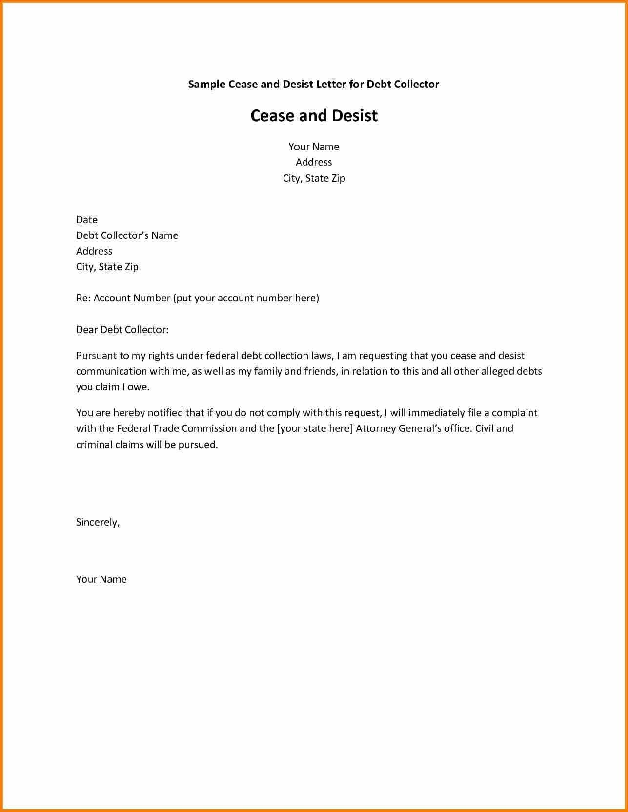 Cease and Desist Letter Template for Debt Collectors Collection ...