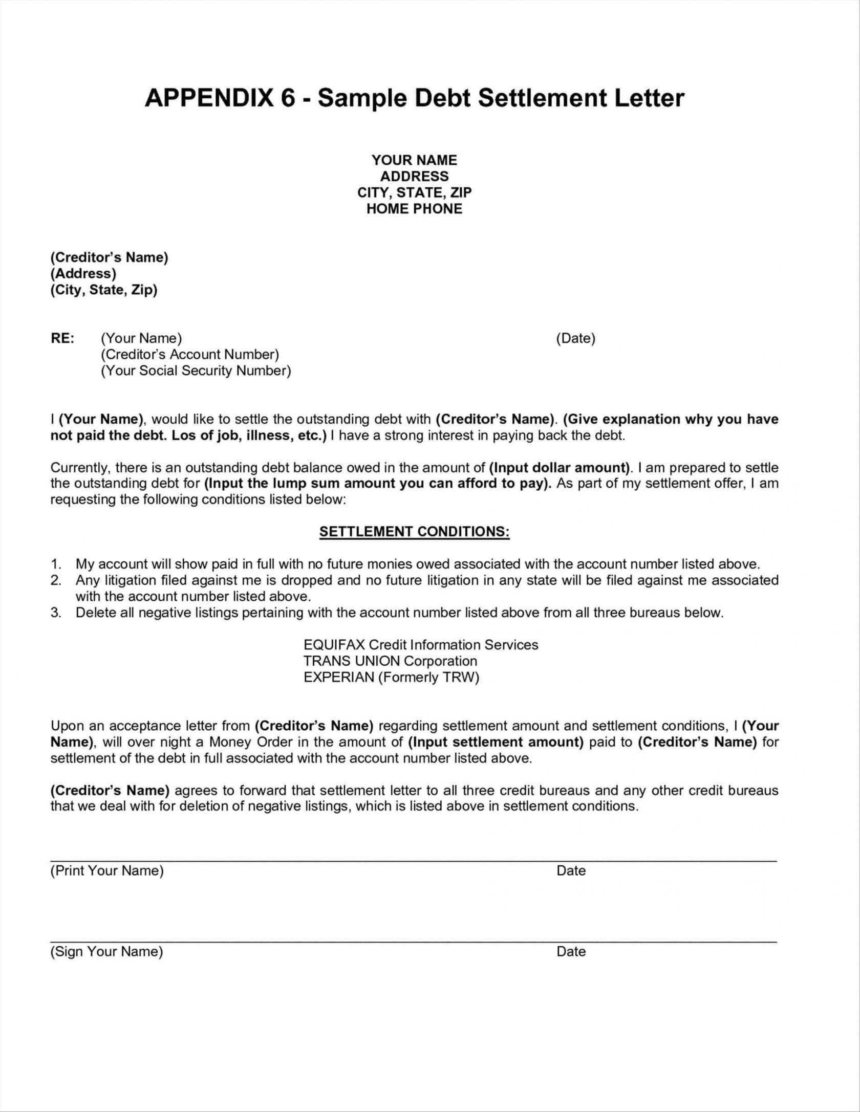 Credit Card Settlement Letter Template - Debt Negotiation Letter Template