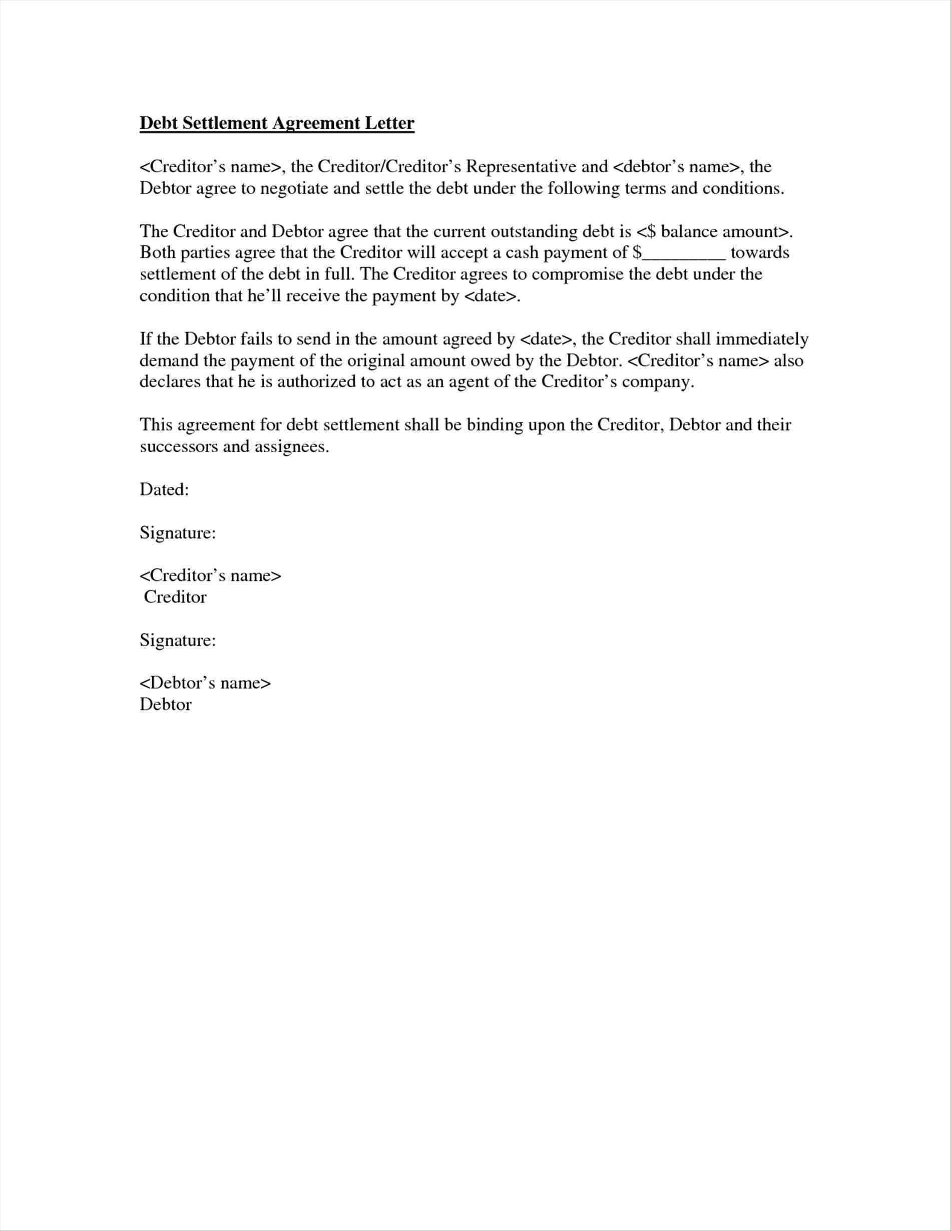 Debt Settlement Agreement Letter Template Examples - Letter Template ...