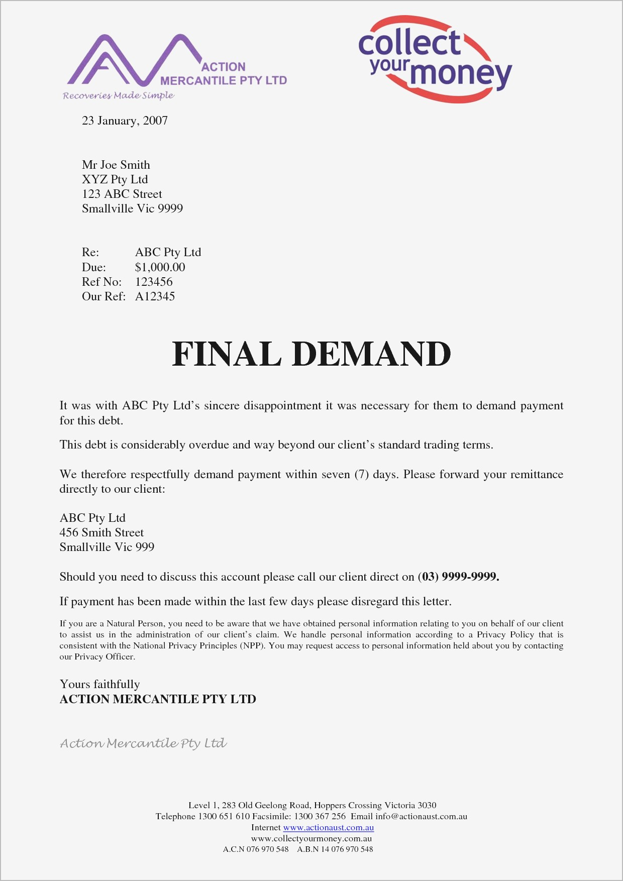 Final Notice Letter For Payment Template