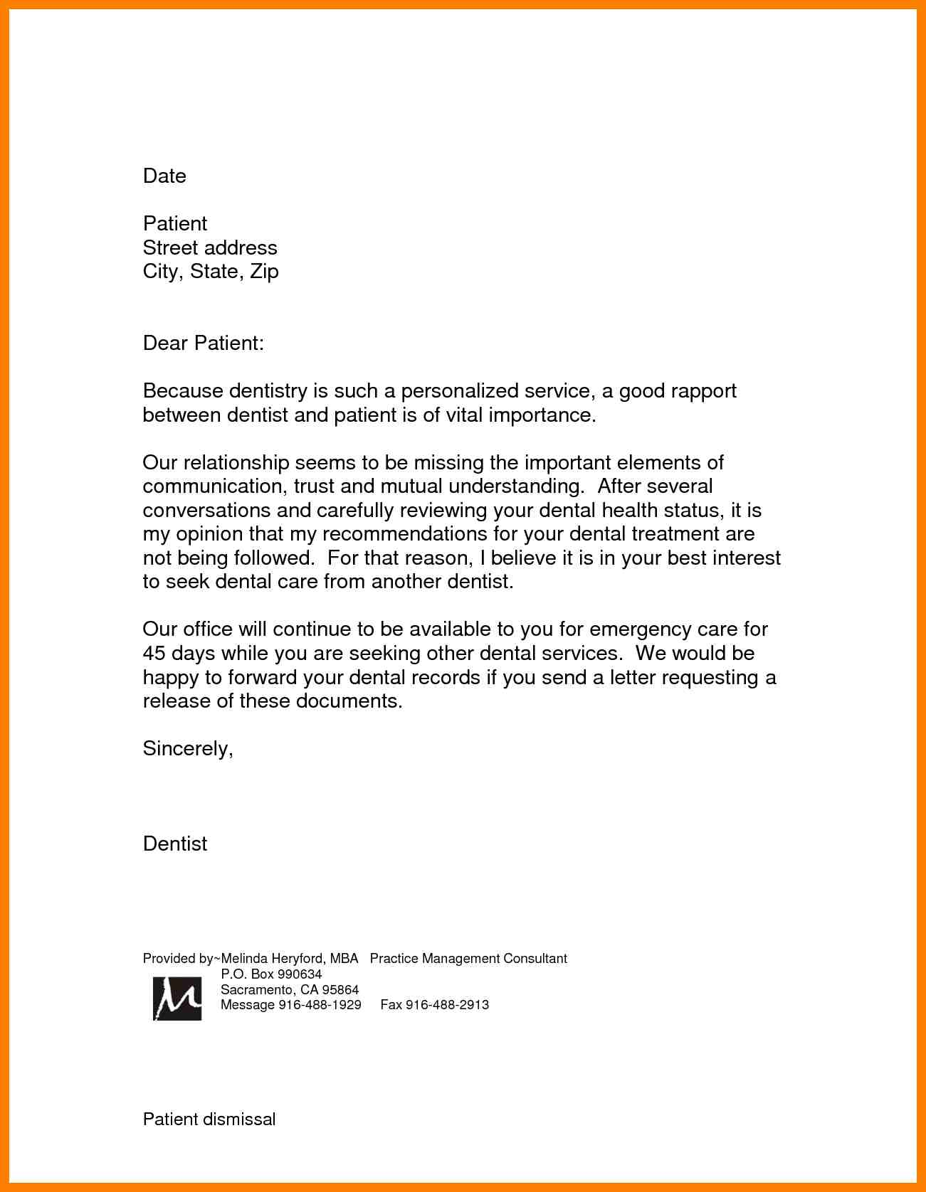 Dental Patient Dismissal Letter Template Samples - Letter Template 