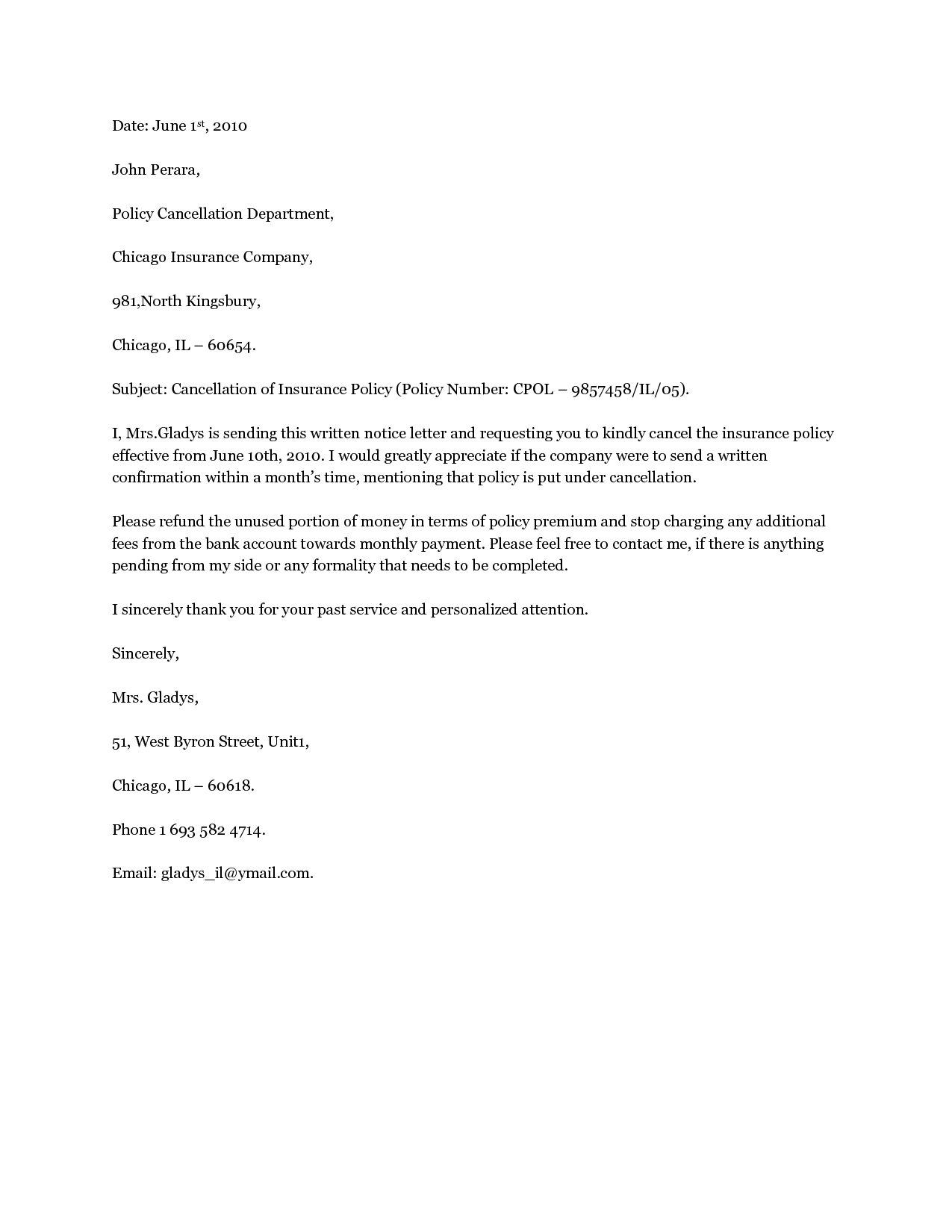 Cancellation Letter Template - Download Insurance Cancellation Letter Sample Letters by Panniuniu