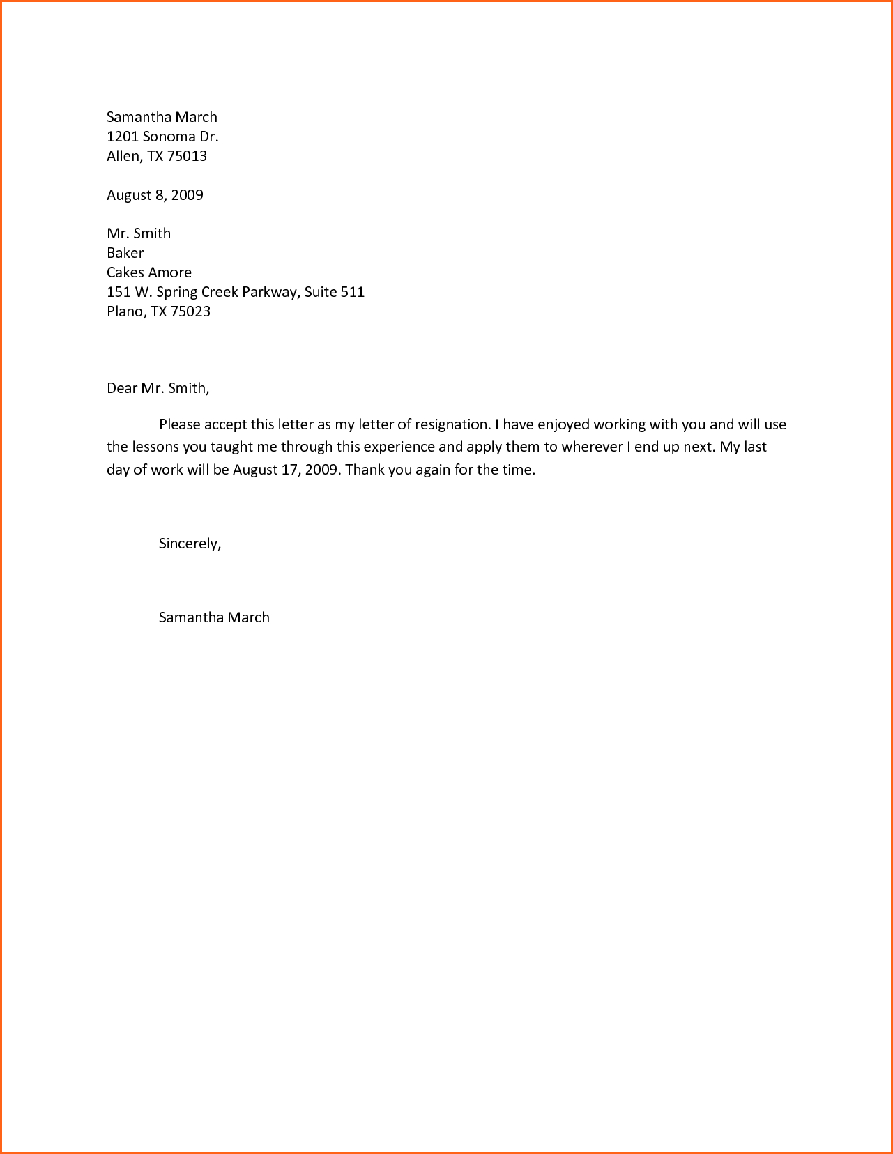 Immediate Resignation Letter Template Samples Letter
