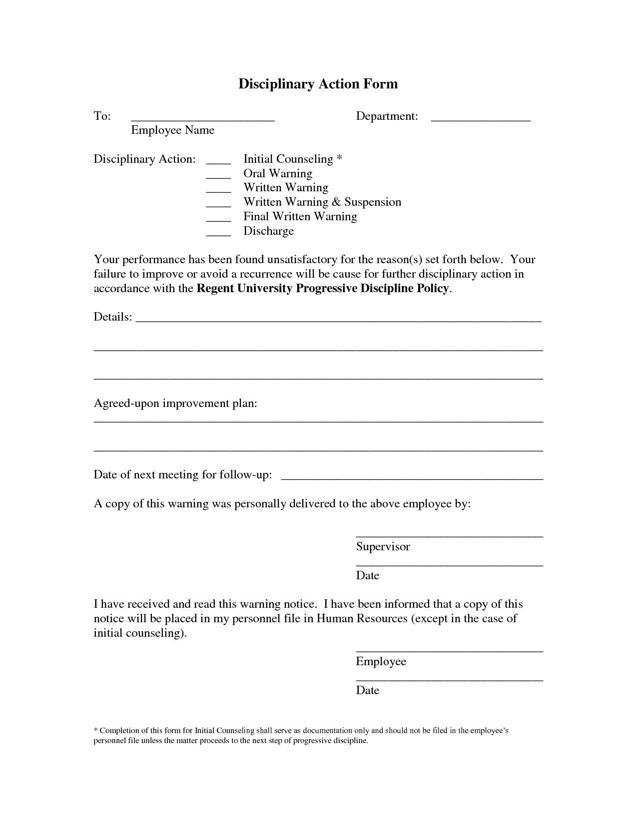 Disciplinary Letter Template - Employee Disciplinary Write Up Template