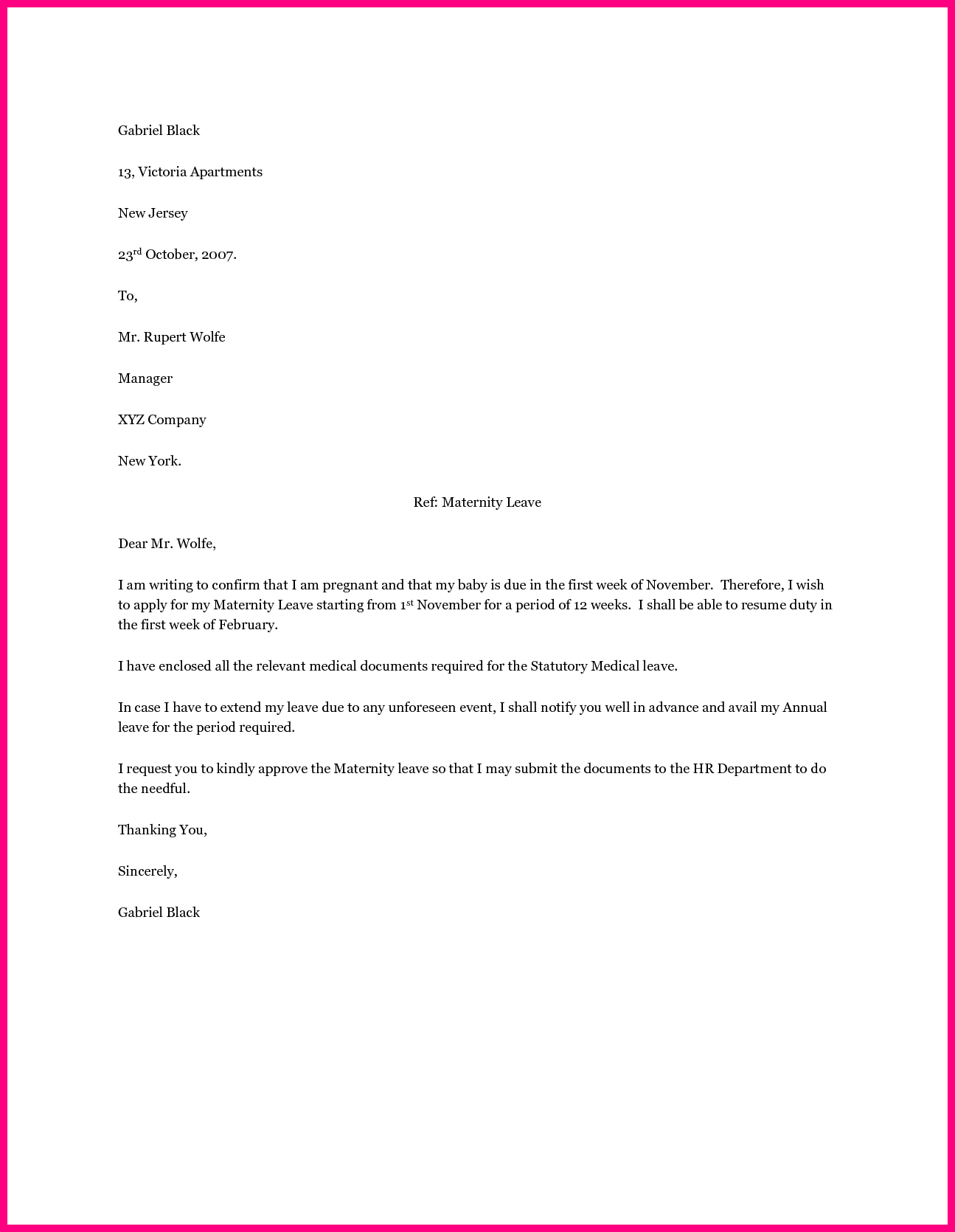 Employee Maternity Leave Letter Images and Photos finder