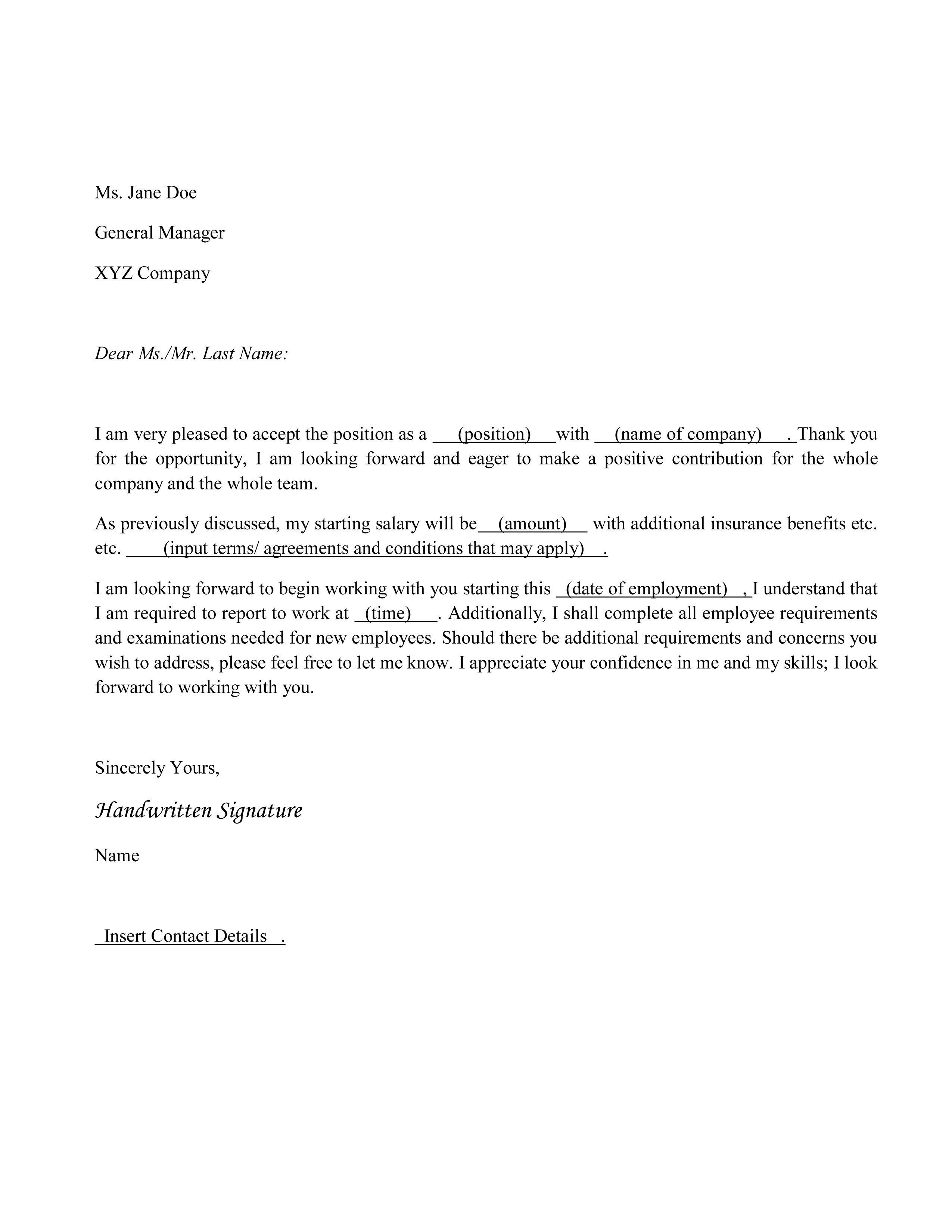 Proof Of Loss Of Coverage Letter Template - Employment Fer Letter Template