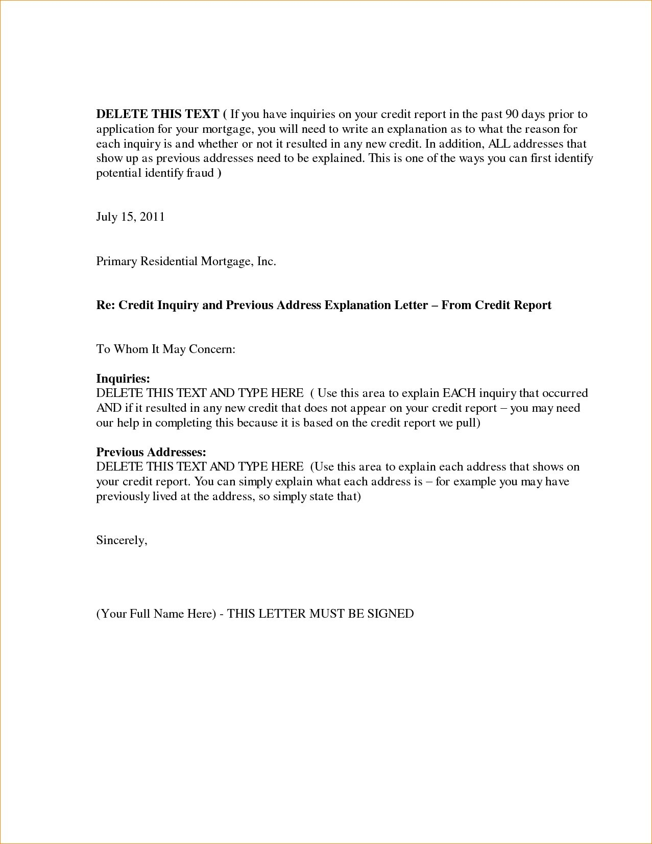 Letter Of Explanation Template 