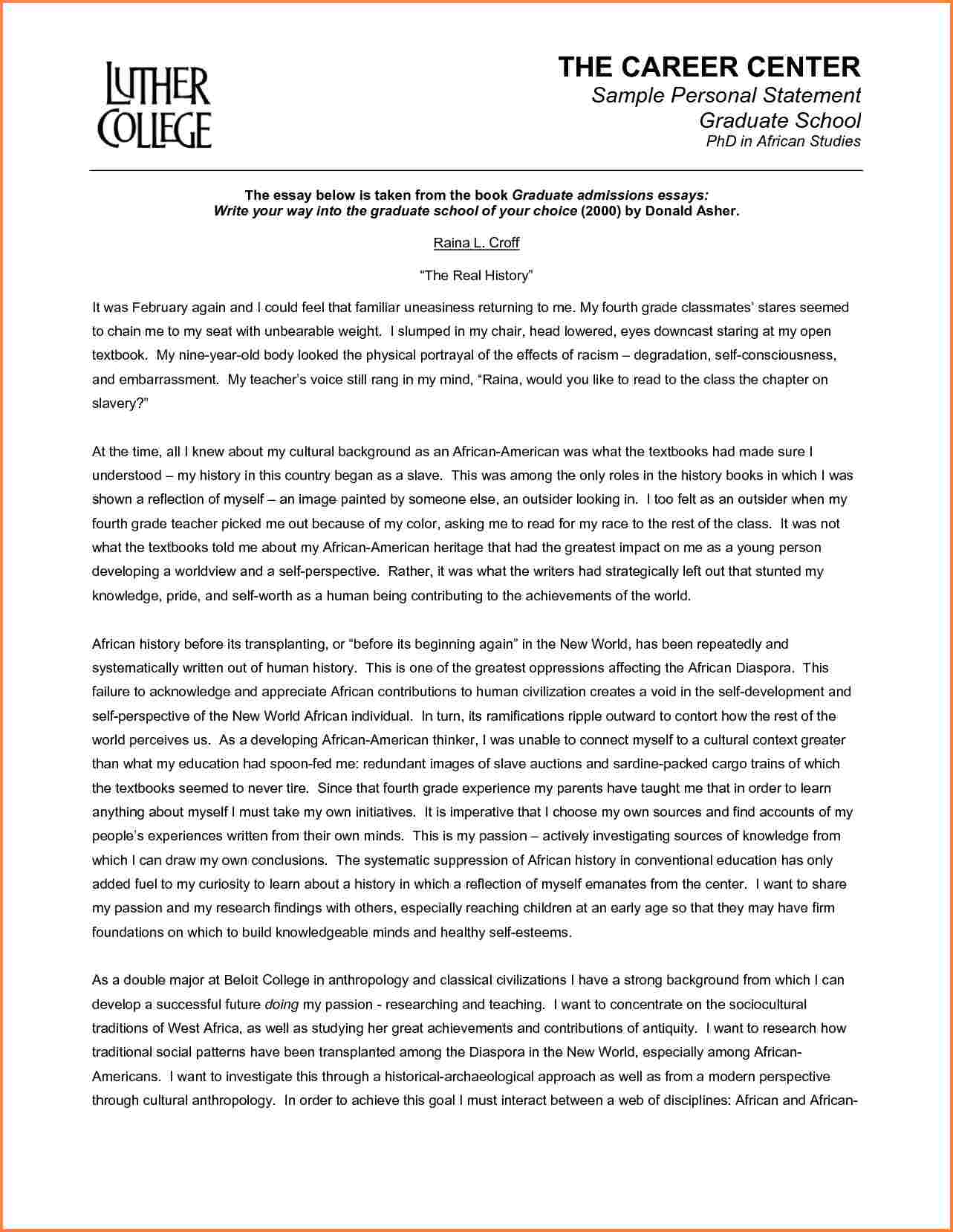 Letter Of Intent Template Graduate School - Example Of Personal Essays for Graduate School Acurnamedia