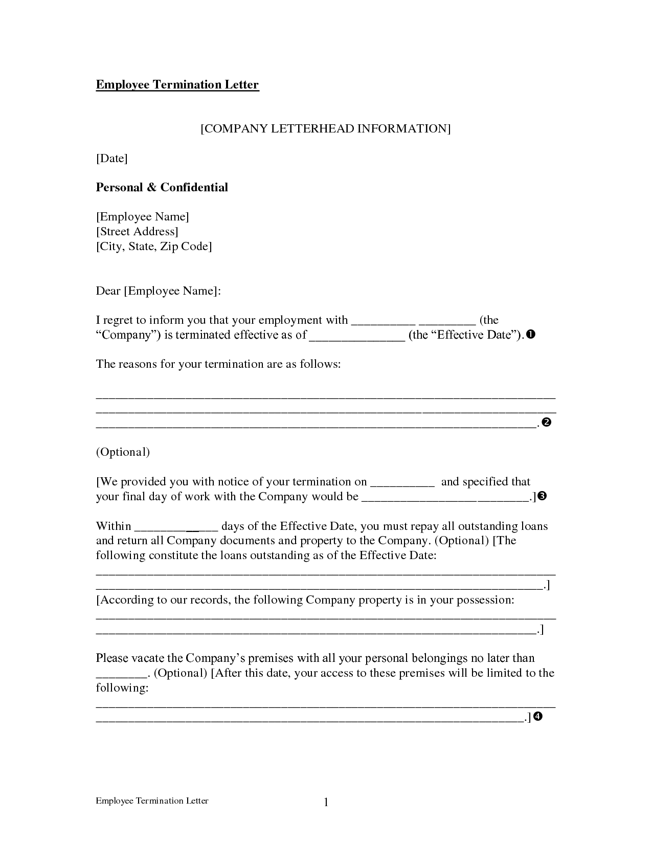 Termination Letter Template - Example Termination Letter to Employee Samples