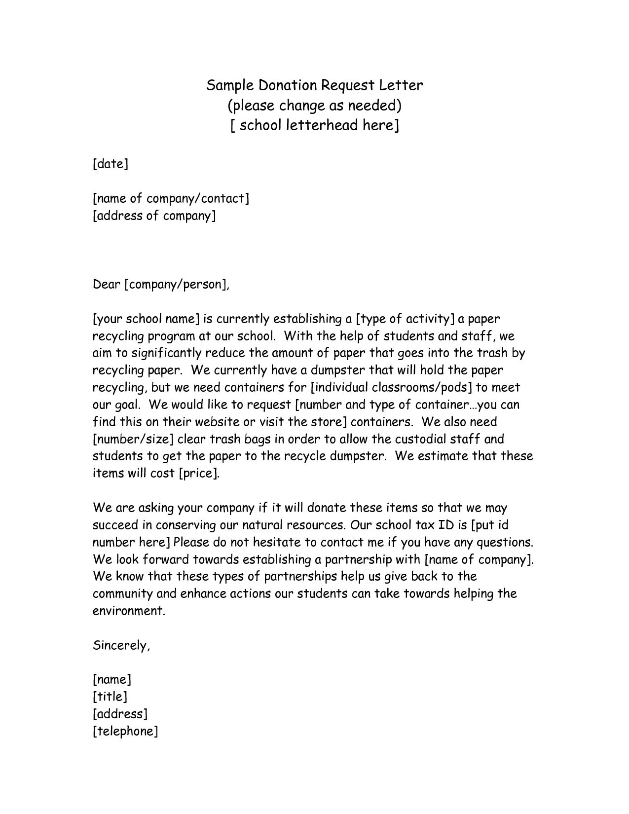 Donation Letter Template Pdf - Examples for Donation Letters