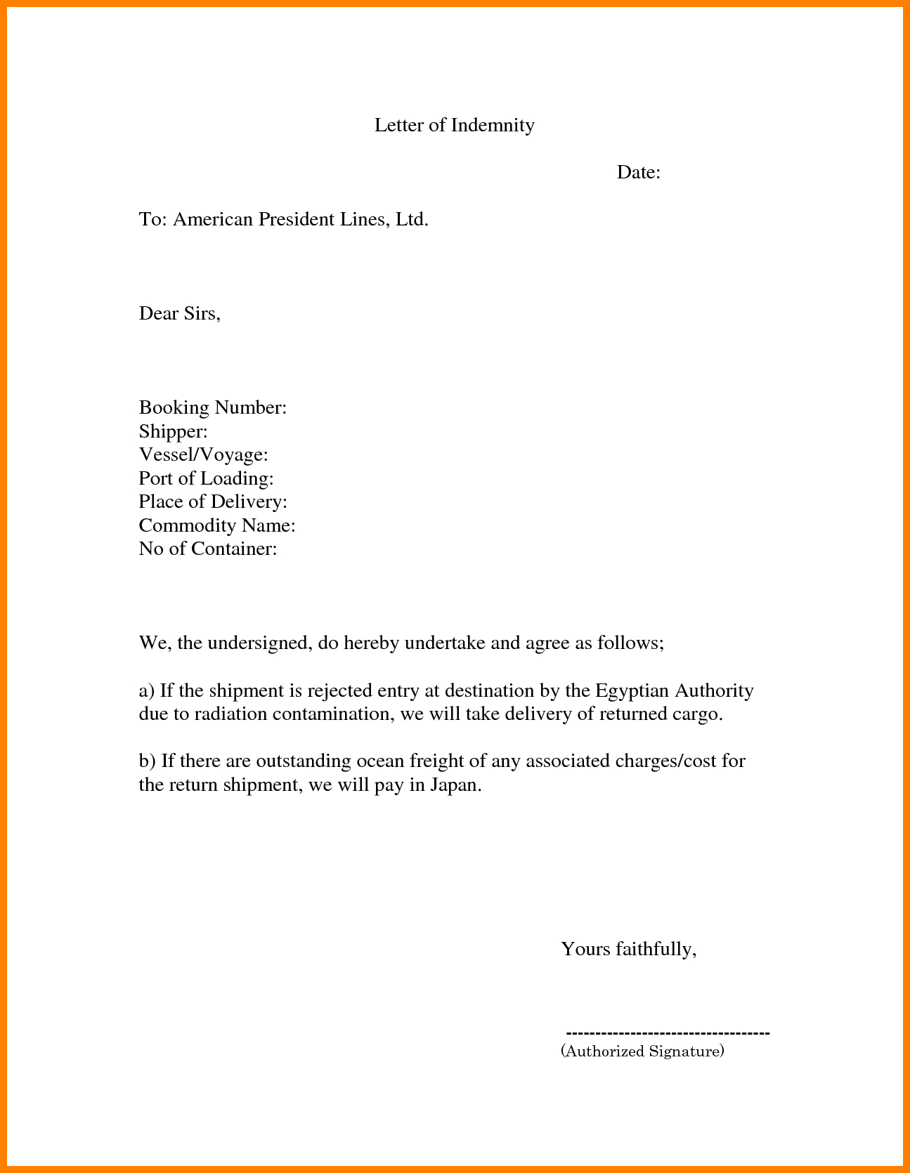 Letter Of Indemnification Template Examples Letter Template Collection