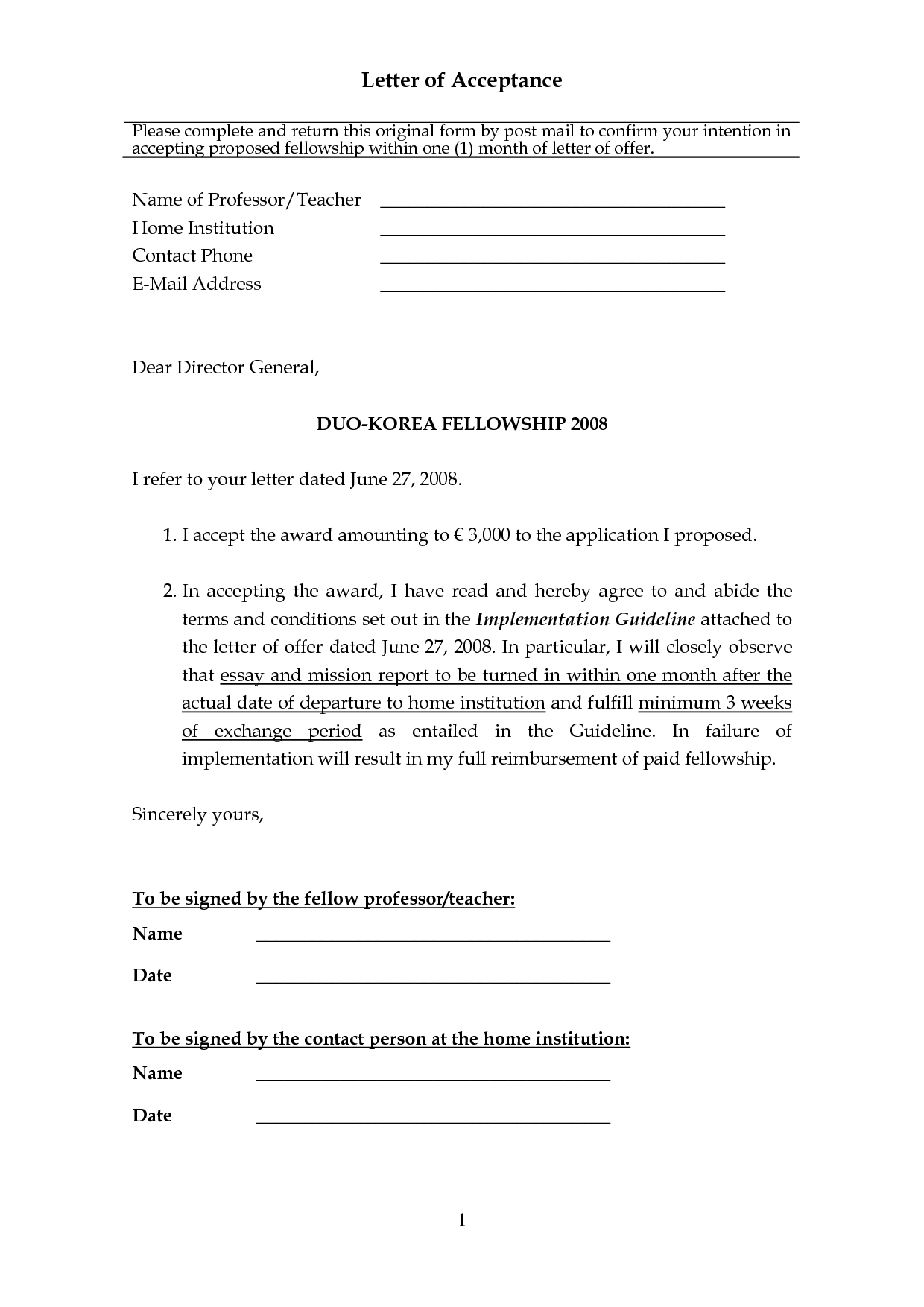 Sample Letter Of Disagreement Template - Fellowship Acceptance Letter Guide for Writing Fellowship