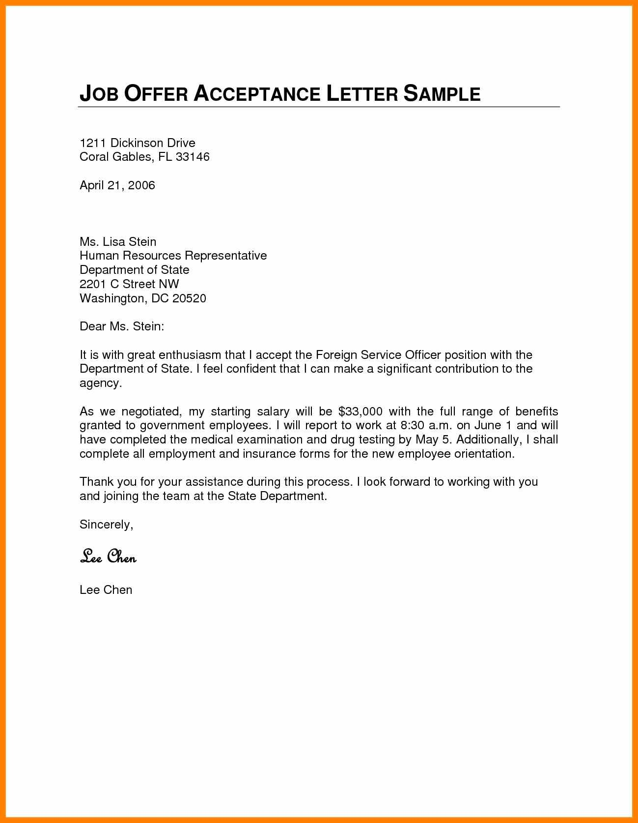 Job Offer Acceptance Letter Template - formal Acceptance Letter for Job Fer New 8 Acceptance Letter