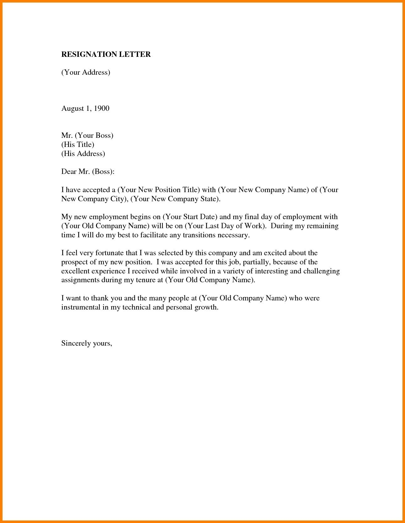 Resignation Letter Format Template Collection Letter Template