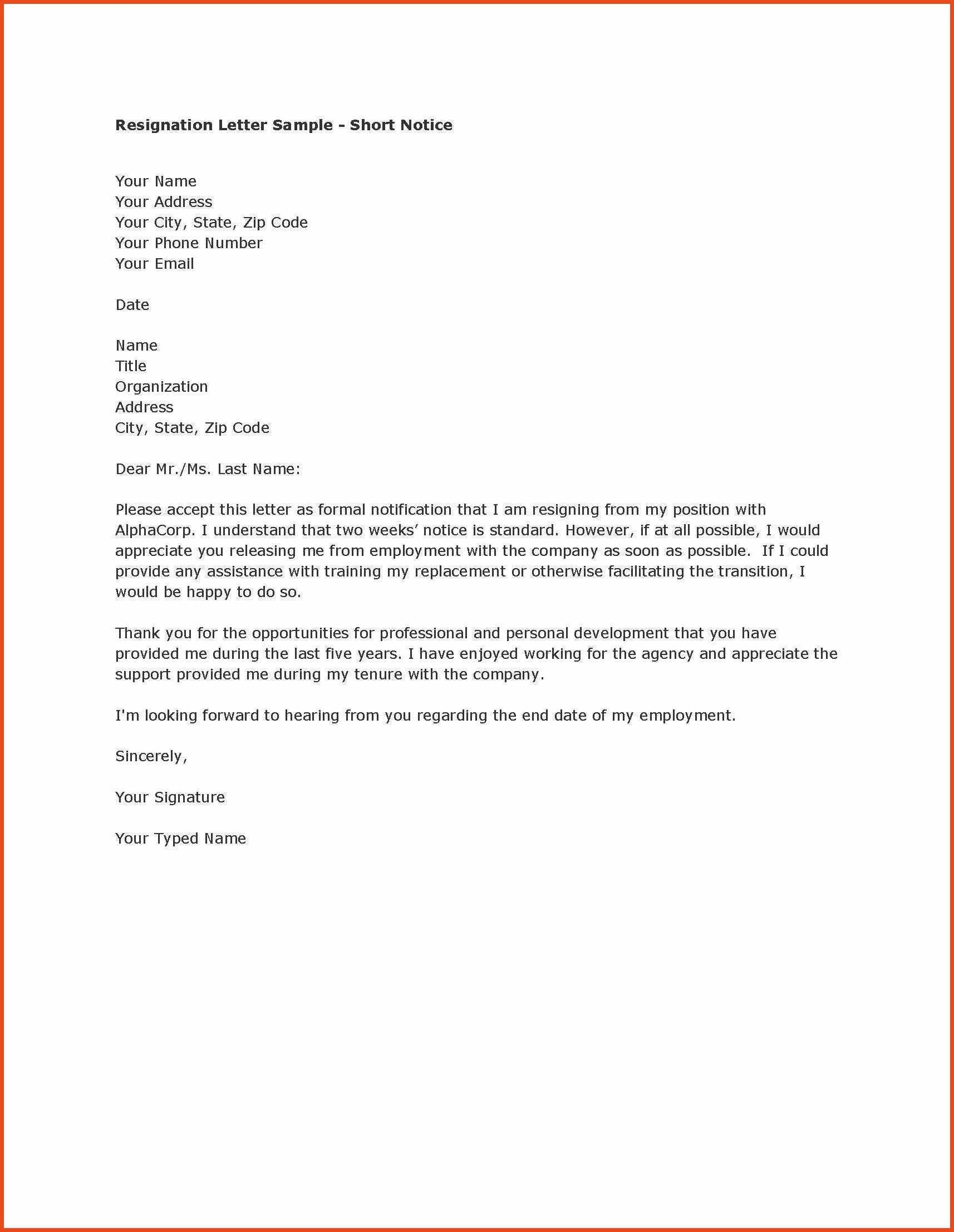 Basic Resignation Letter Template - formal Resignation Letter format Notice Period Valid Sample