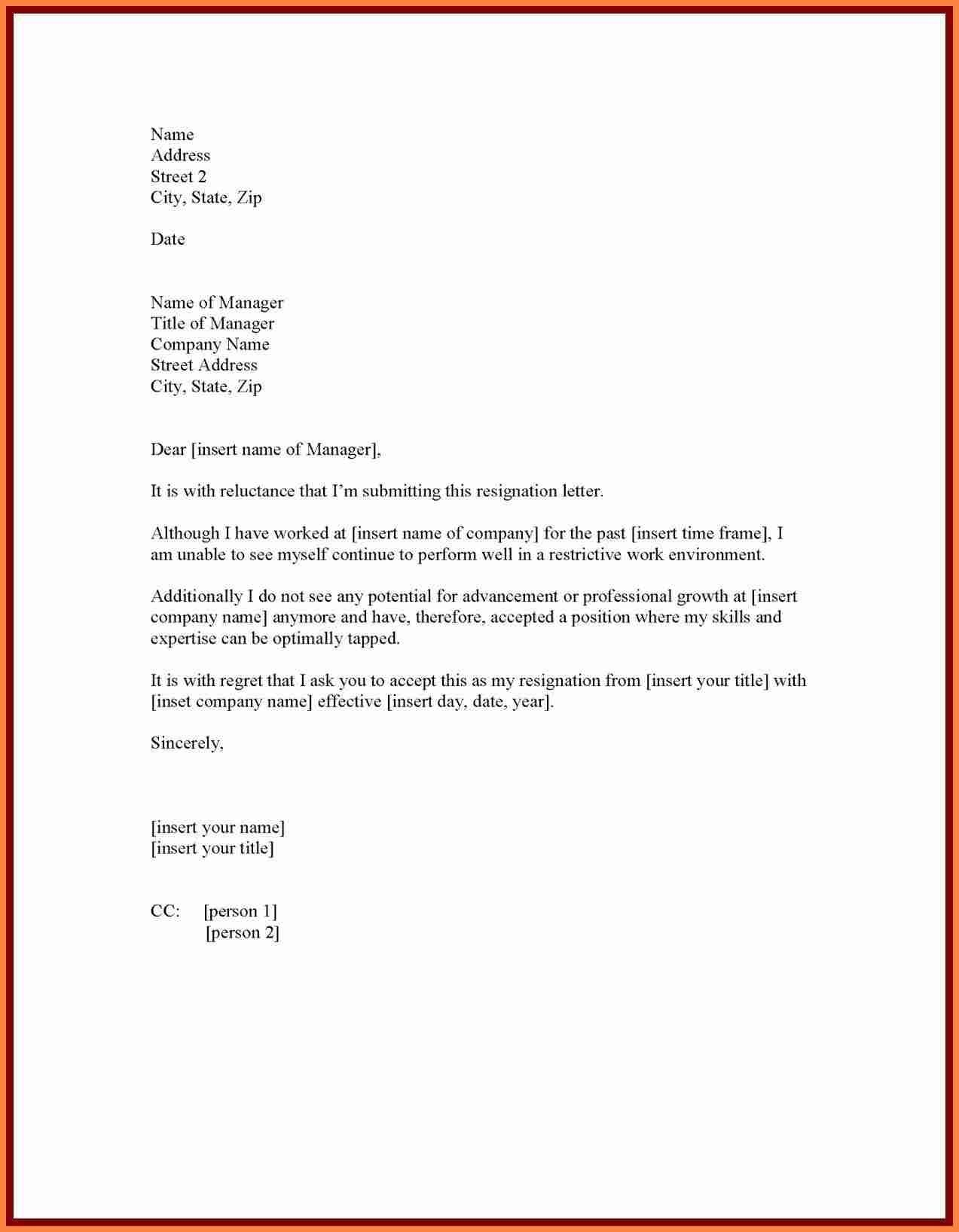 Letter Of Resignation Letter Template - formal Resignation Letter Template E Month Notice Copy Cards