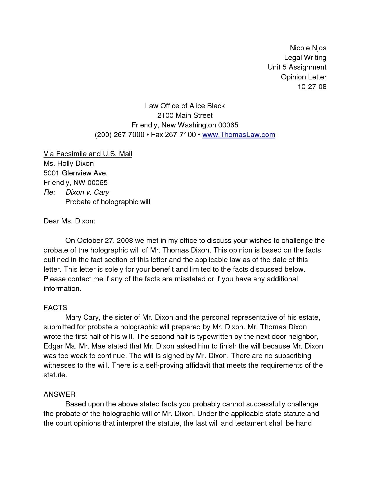 Probate Letter Template - format A Legal Letter New Samples Legal Opinion Letter New format