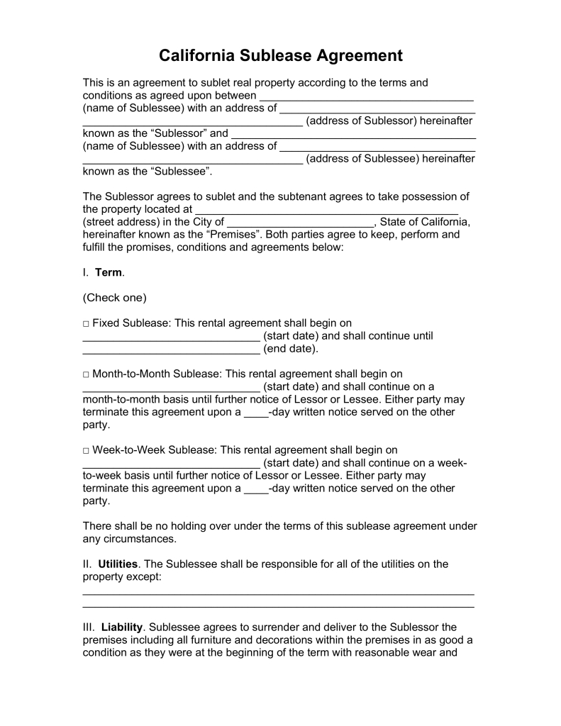 Month to Month Lease Termination Letter Template - Free California Sublease Agreement Template Pdf Word