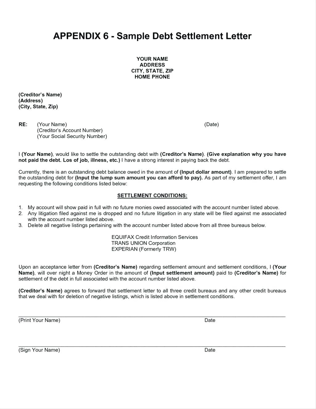 Full and Final Settlement Letter Template Car Accident ...