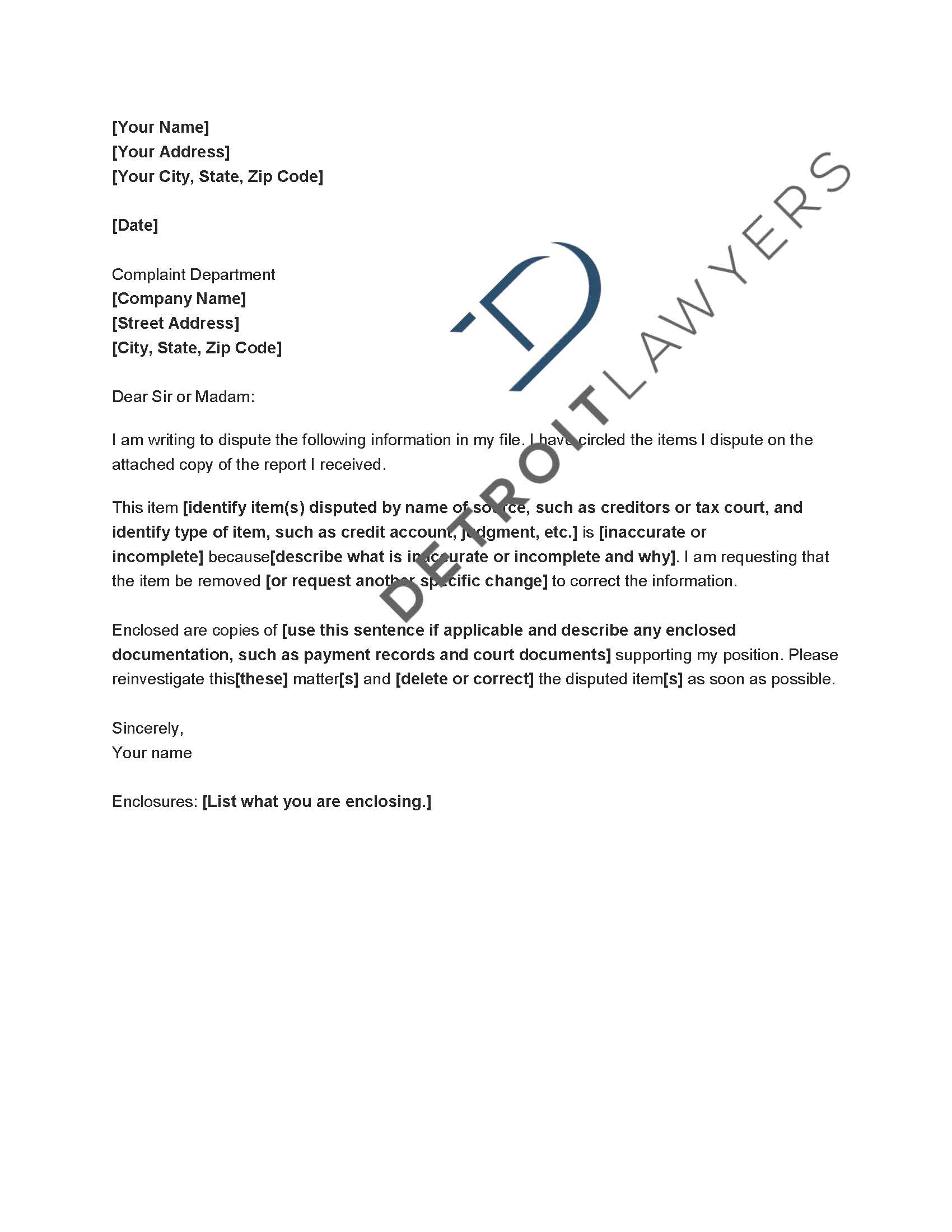 Experian Dispute Letter Template - Free Cover Letter Templates Letter to Creditors