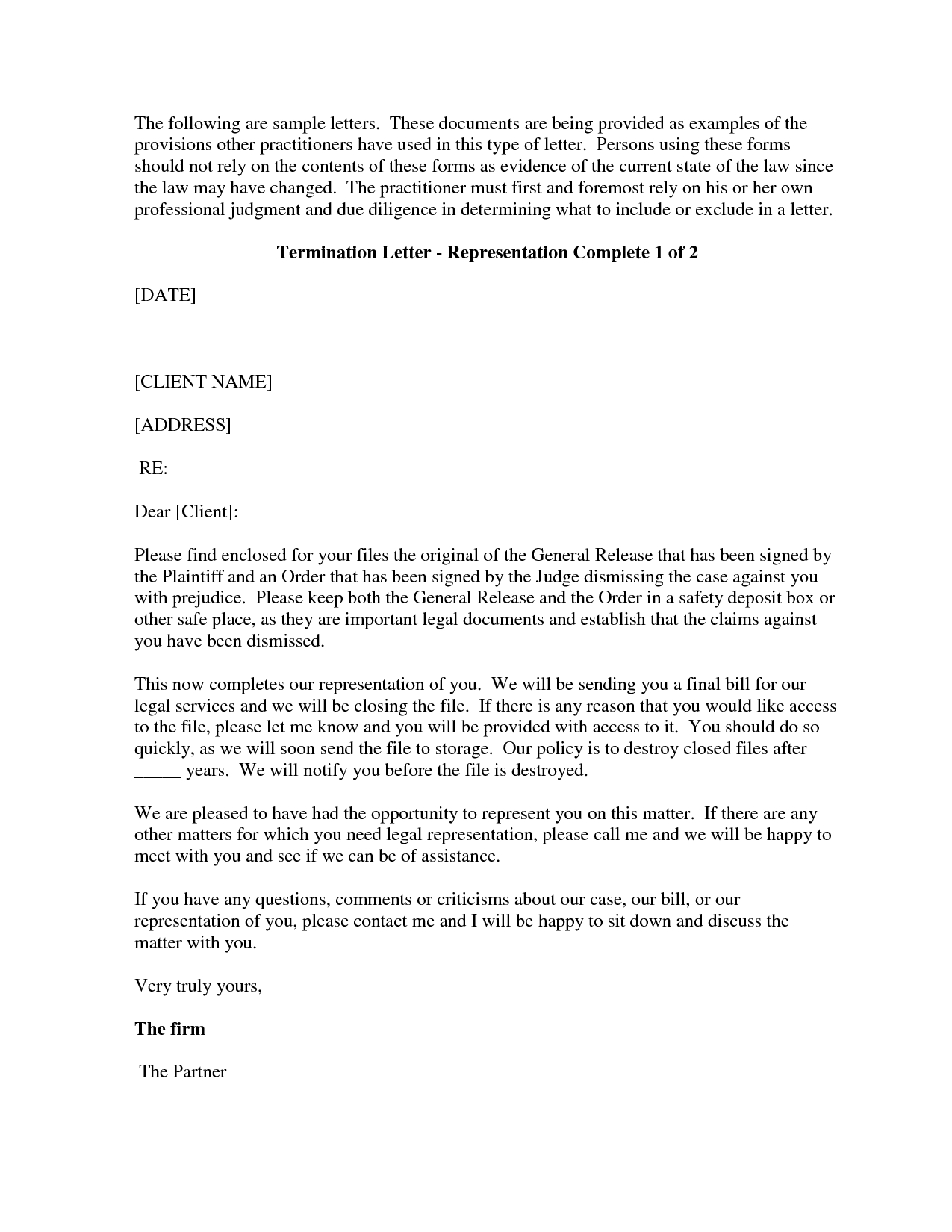 Attorney Termination Letter Template - Free Cover Letter Templates Sample attorney Termination Letter