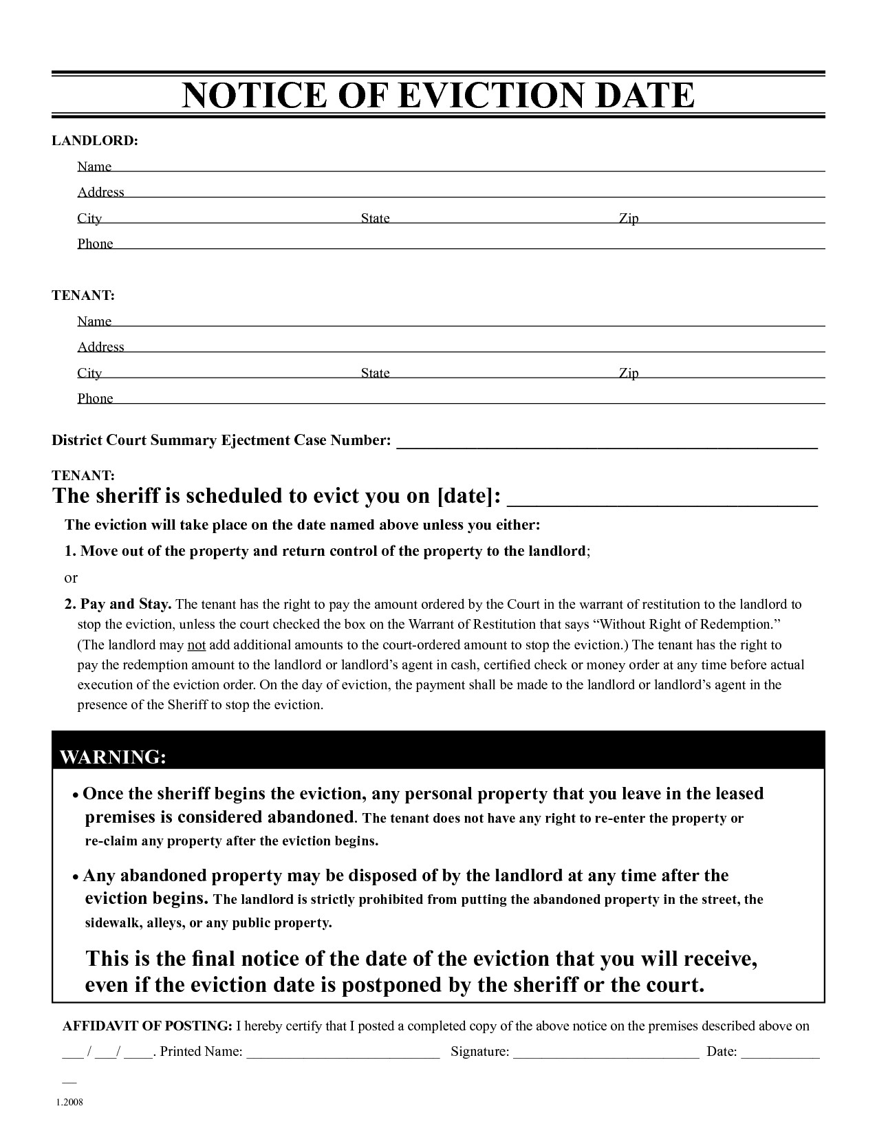 Eviction Notice Letter Template - Free Eviction Notice form New Free Printable Eviction Notice
