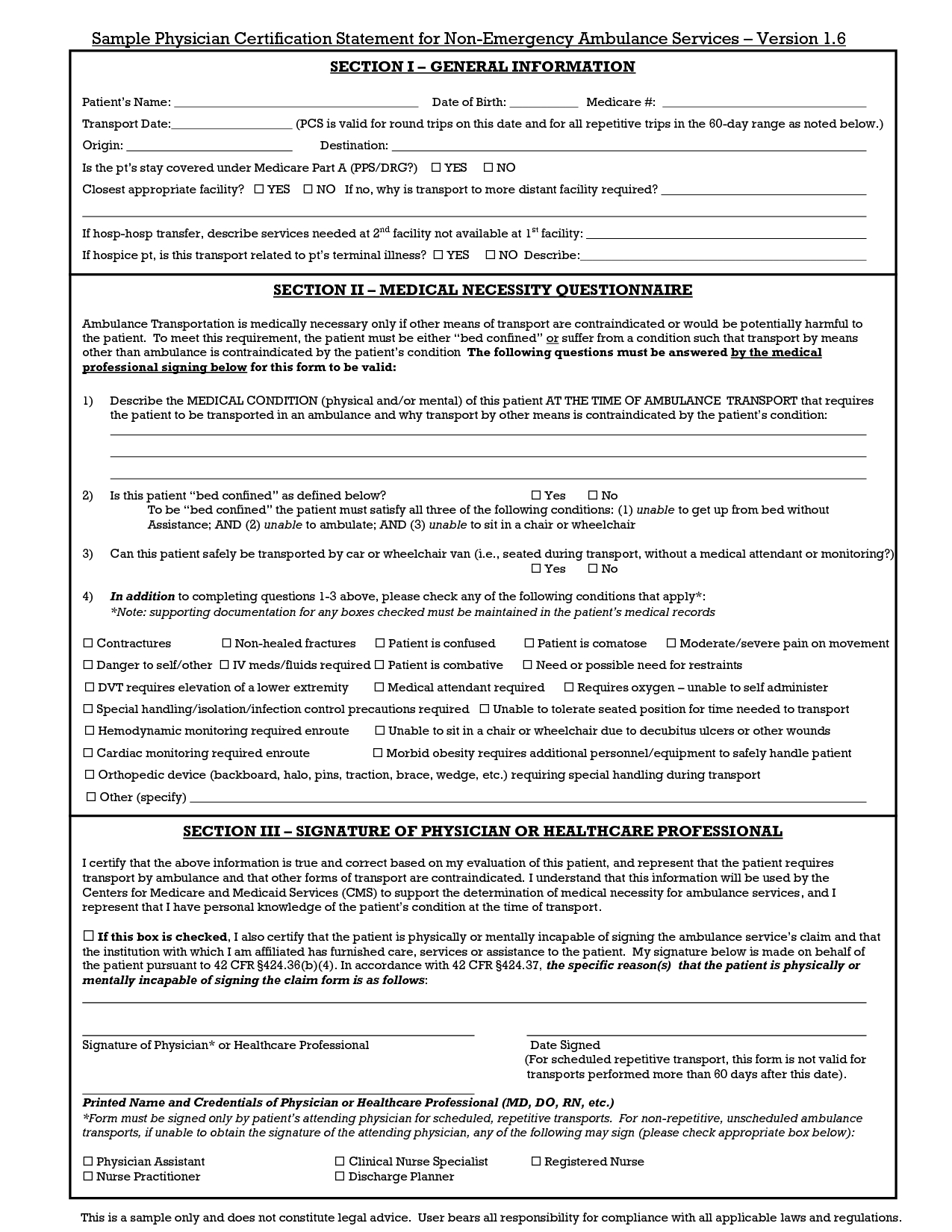 Certificate Of Medical Necessity Form Template