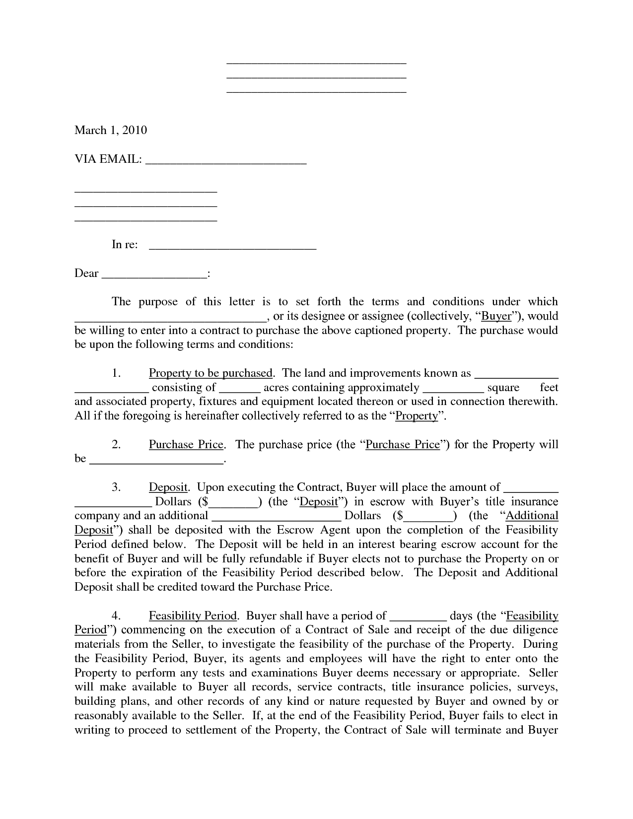 Commercial Lease Letter Of Intent Template - Free Letter Intent torchase Real Estate Template Mercial