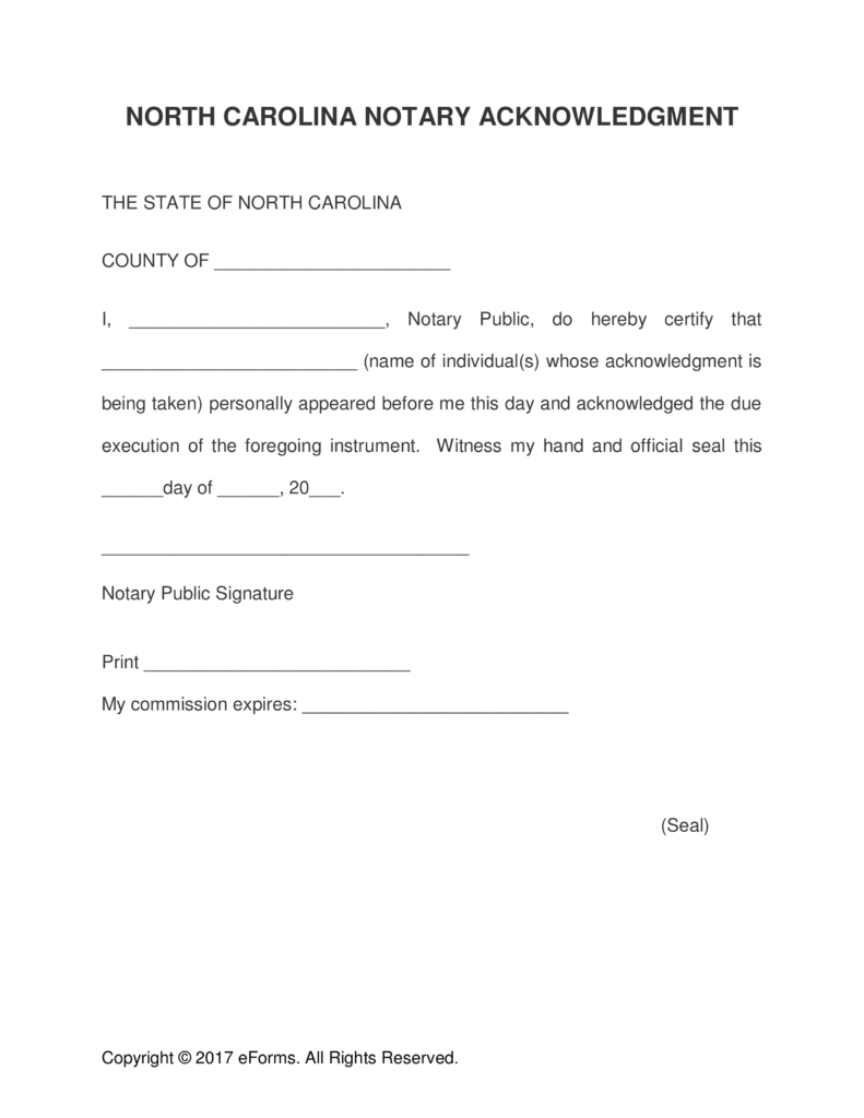 Notarized Letter Template Word - Free north Carolina Notary Acknowledgement form Word
