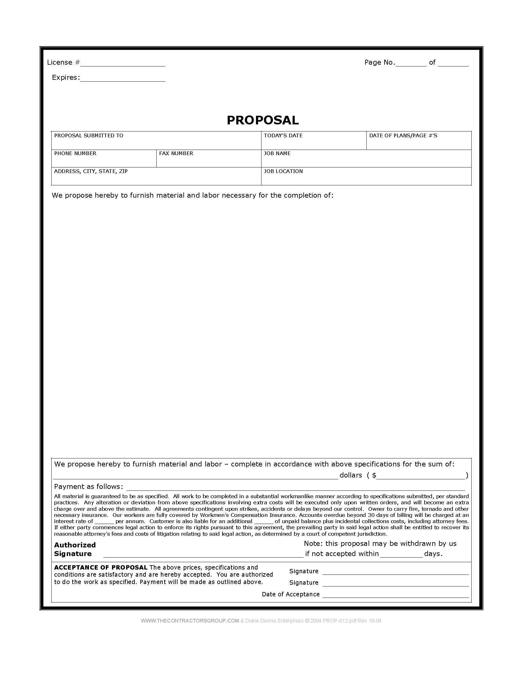Independent Contractor Offer Letter Template - Free Print Contractor Proposal forms