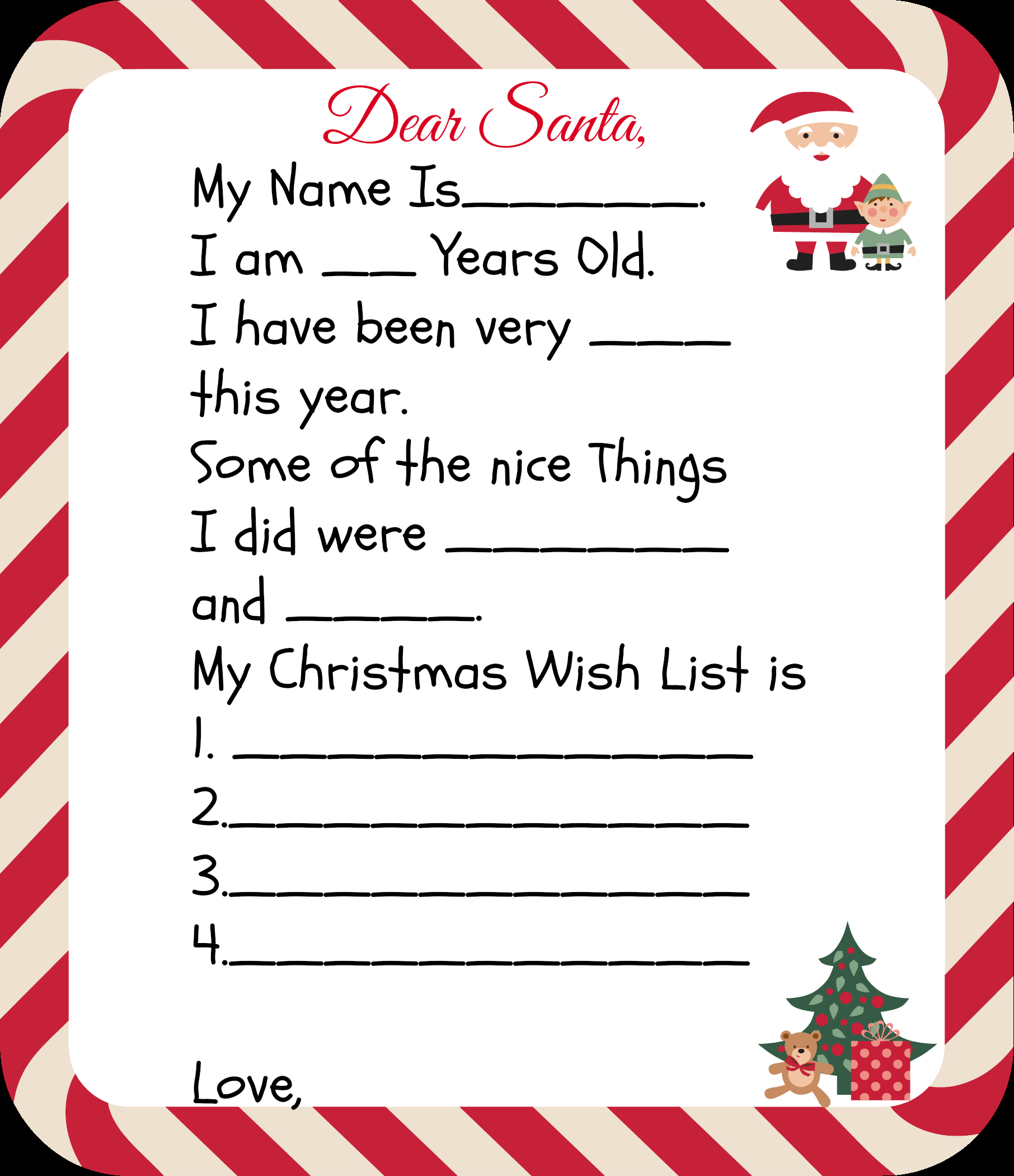 Free Printable Letter To Santa Template Black And White Free Download