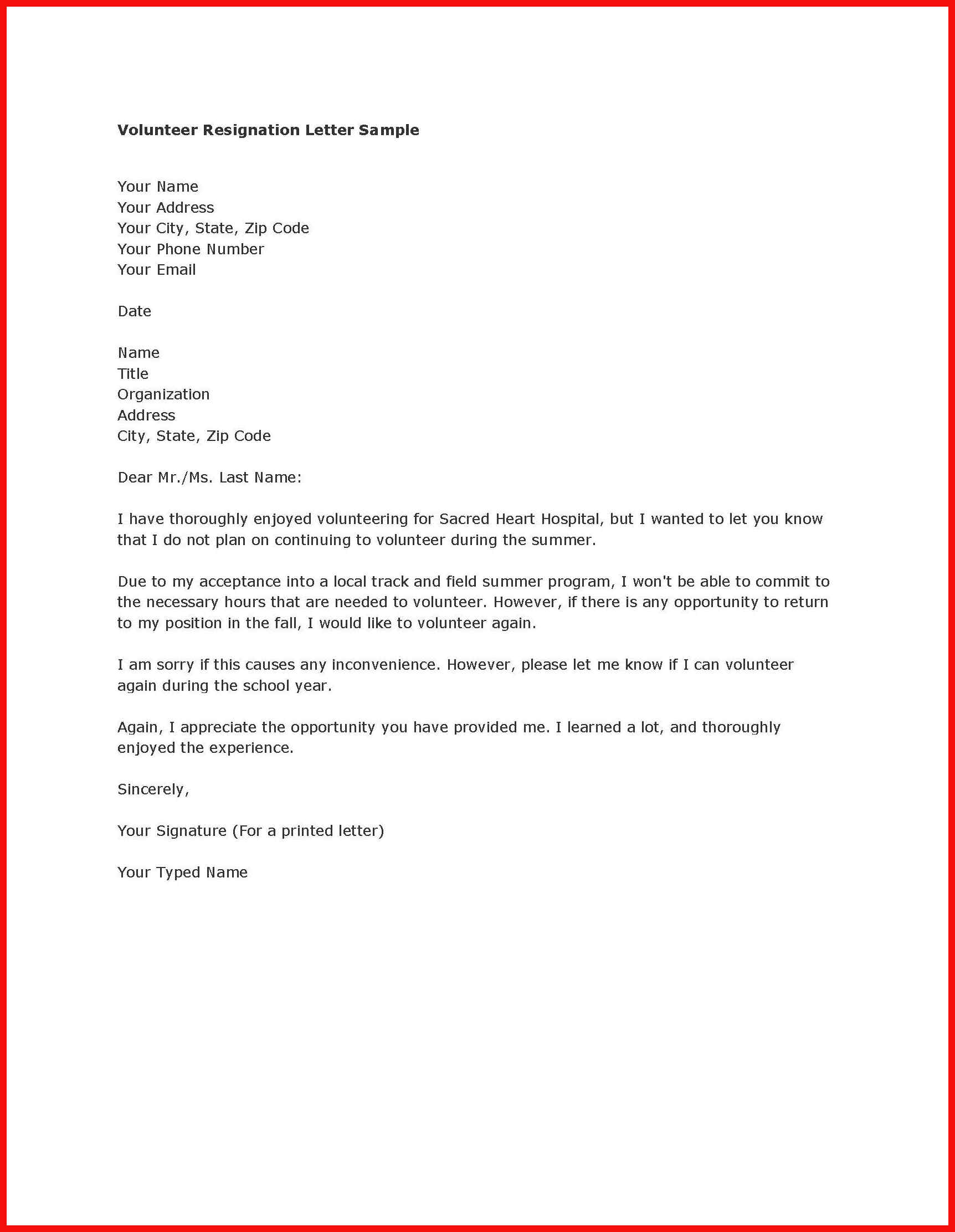 Resignation Letter Sample Word Doc