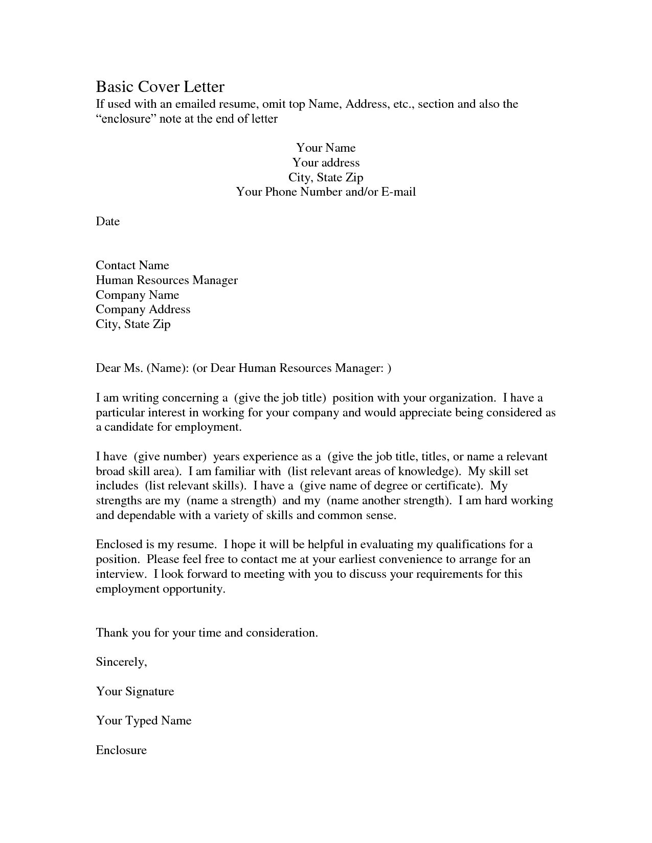 Cover Letter Template for Human Resources - Free Resume Cover Letter format S