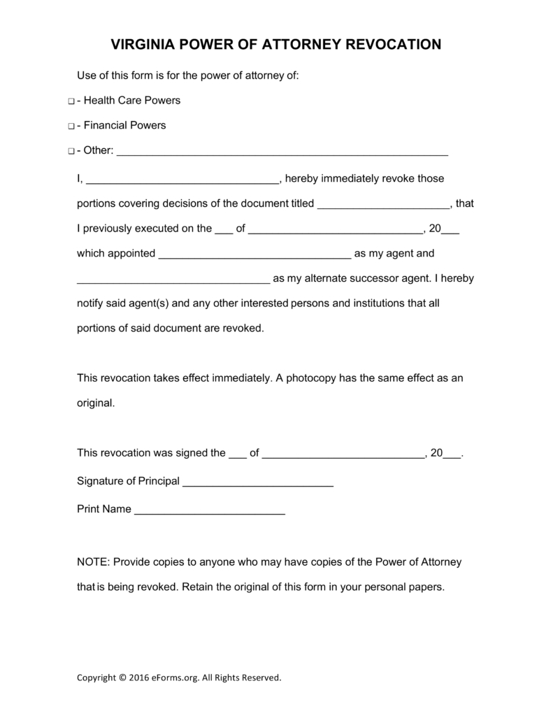 Power Of attorney Letter Template Free - Free Virginia Revocation Of Power Of attorney form Pdf