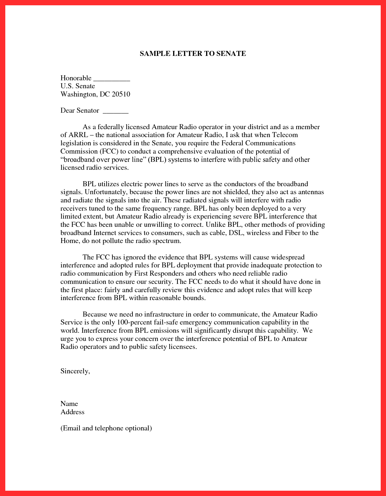 Letter To Representative Template