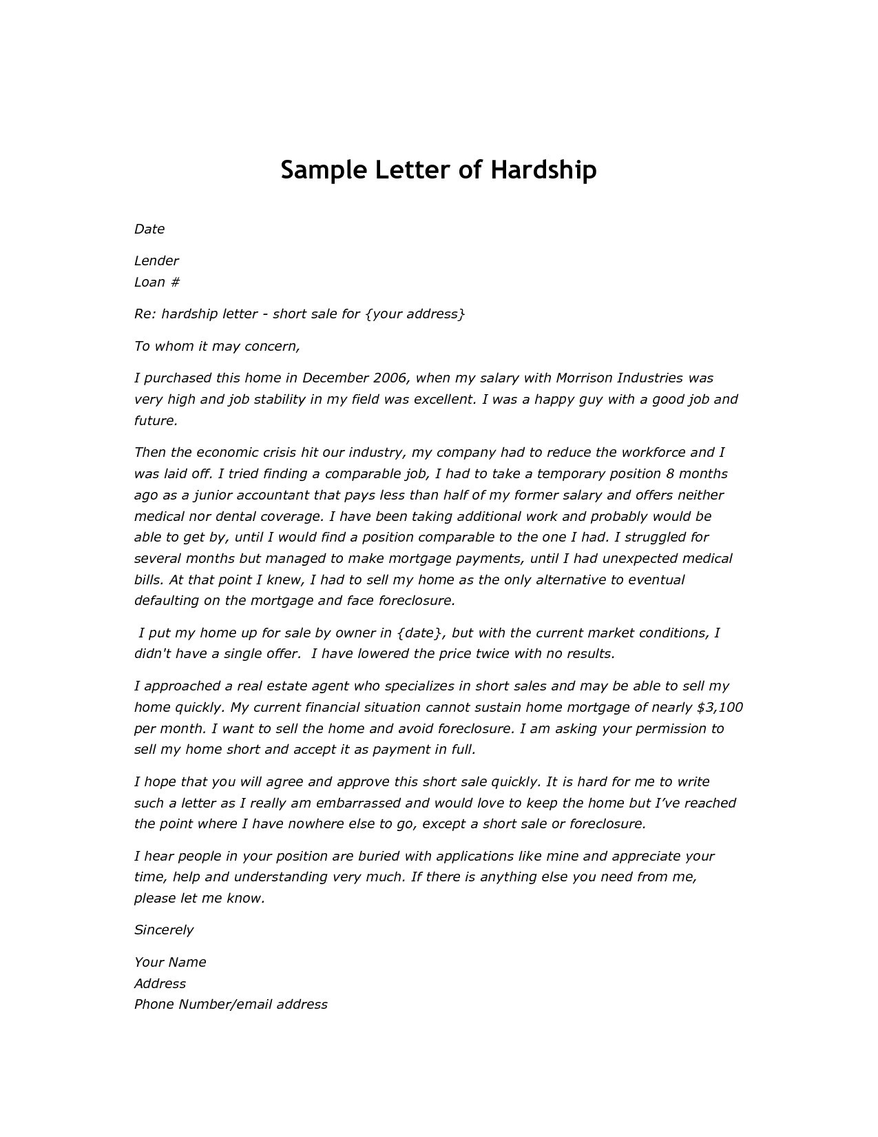 short sale hardship letter template Collection-Hardship Letter Sample Beautiful Financial Hardship form Lovely 15 Best Hardship Letter for Hardship Letter Sample 10-i