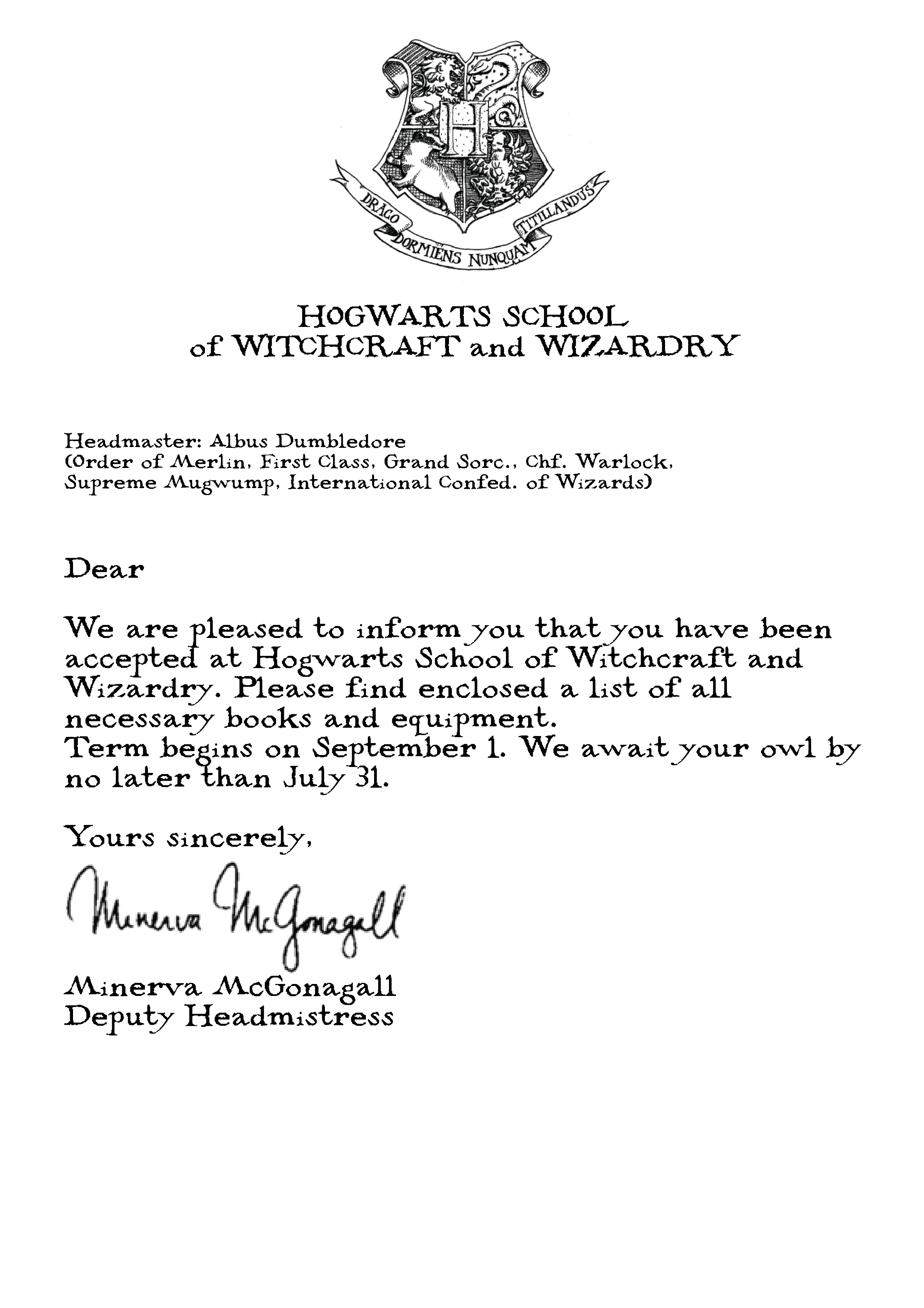 Hogwarts Acceptance Letter Template Examples Letter Template Collection