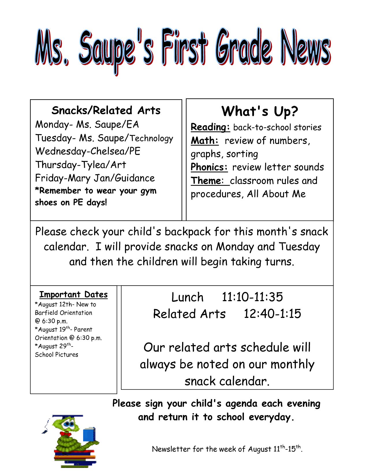examples of newsletters for parents from teachers
