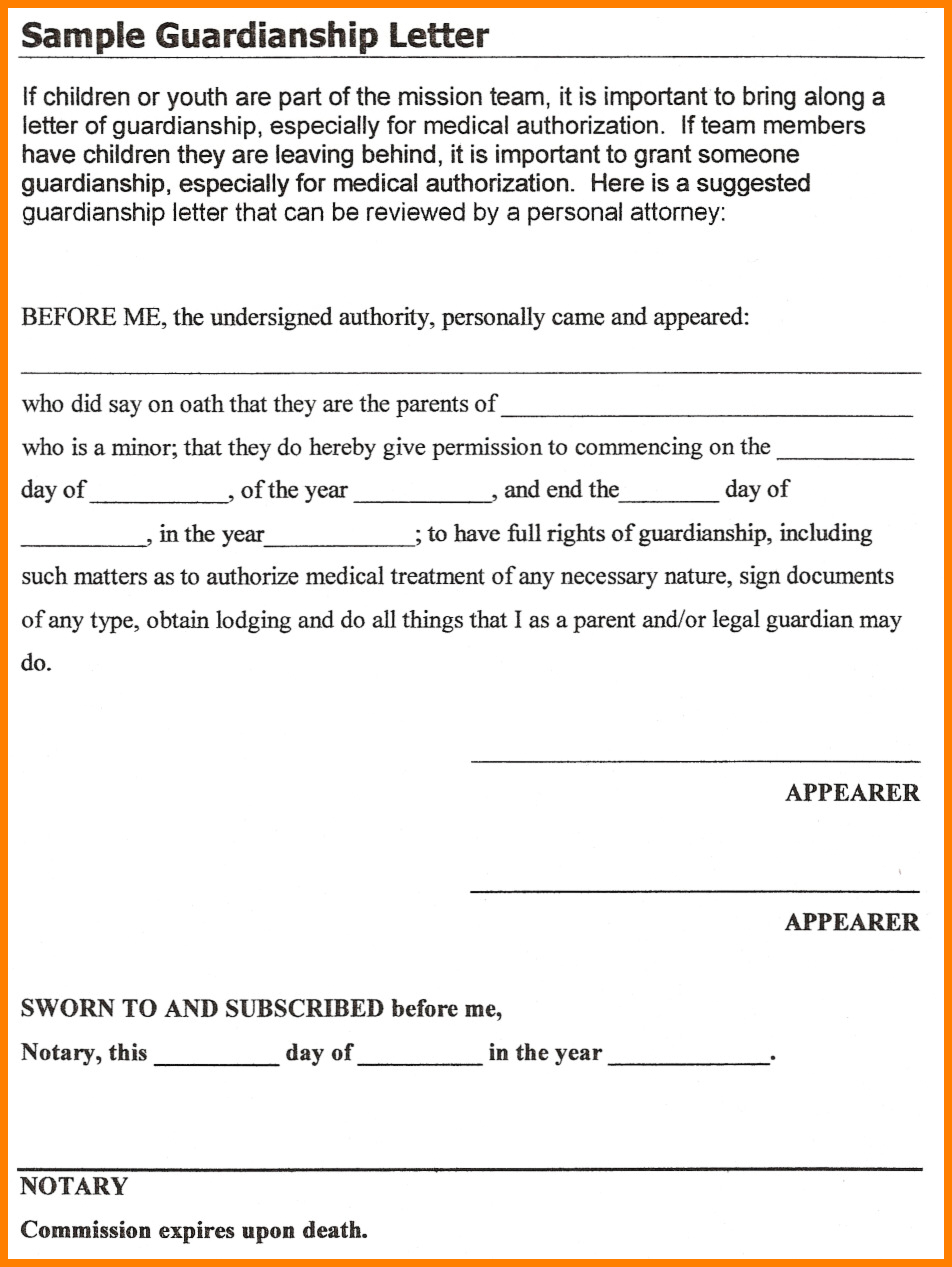 Template for Temporary Guardianship Letter Examples 