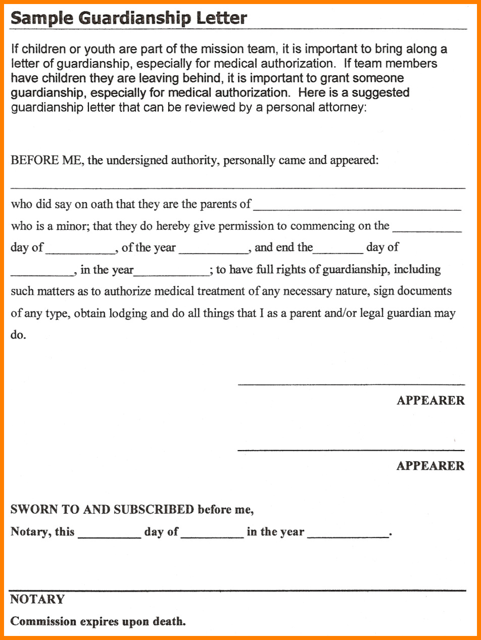 Template For Temporary Guardianship Letter Examples Letter Template 