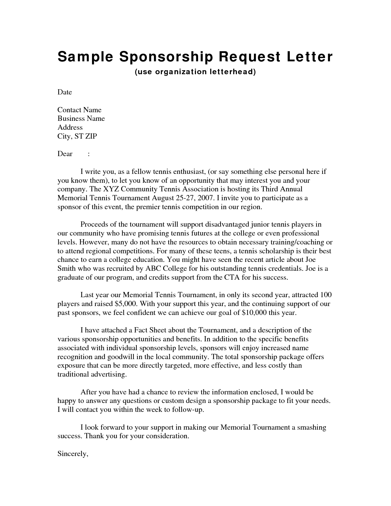 Event Sponsorship Letter Template - How to Write A Letter Requesting Sponsorship Gallery Letter format