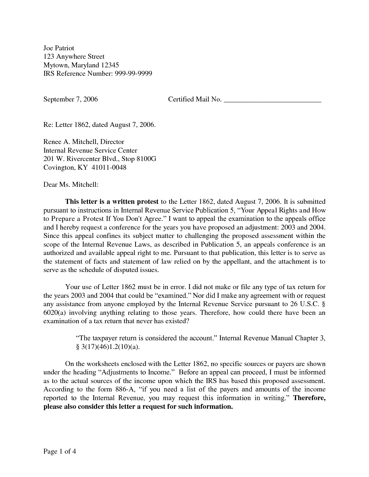 Response Letter To Irs Template