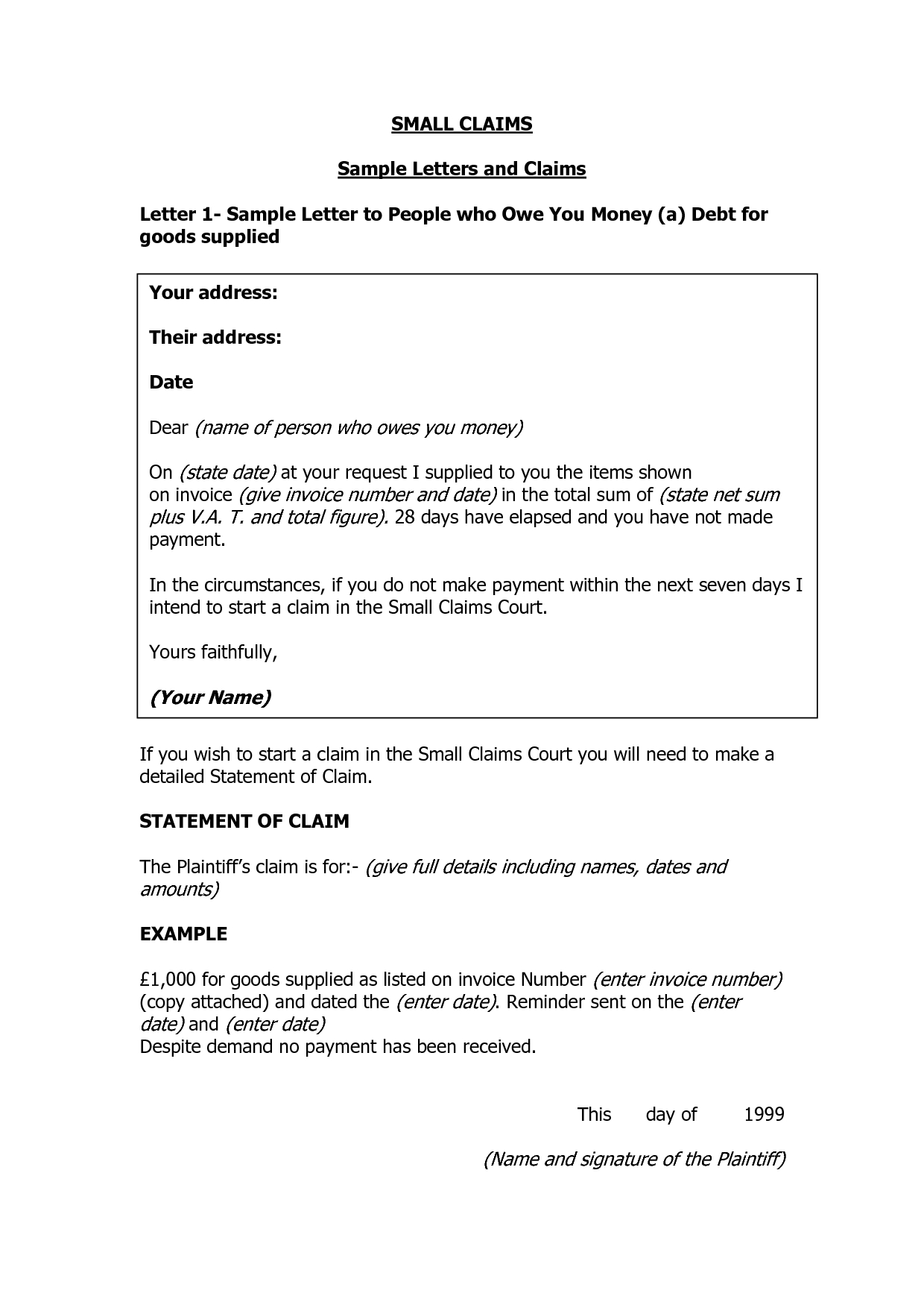 How To Write A Legal Letter For Money Owed