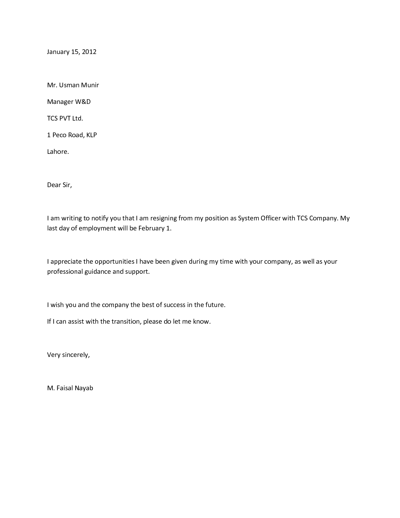 Resignation Letter Ideas