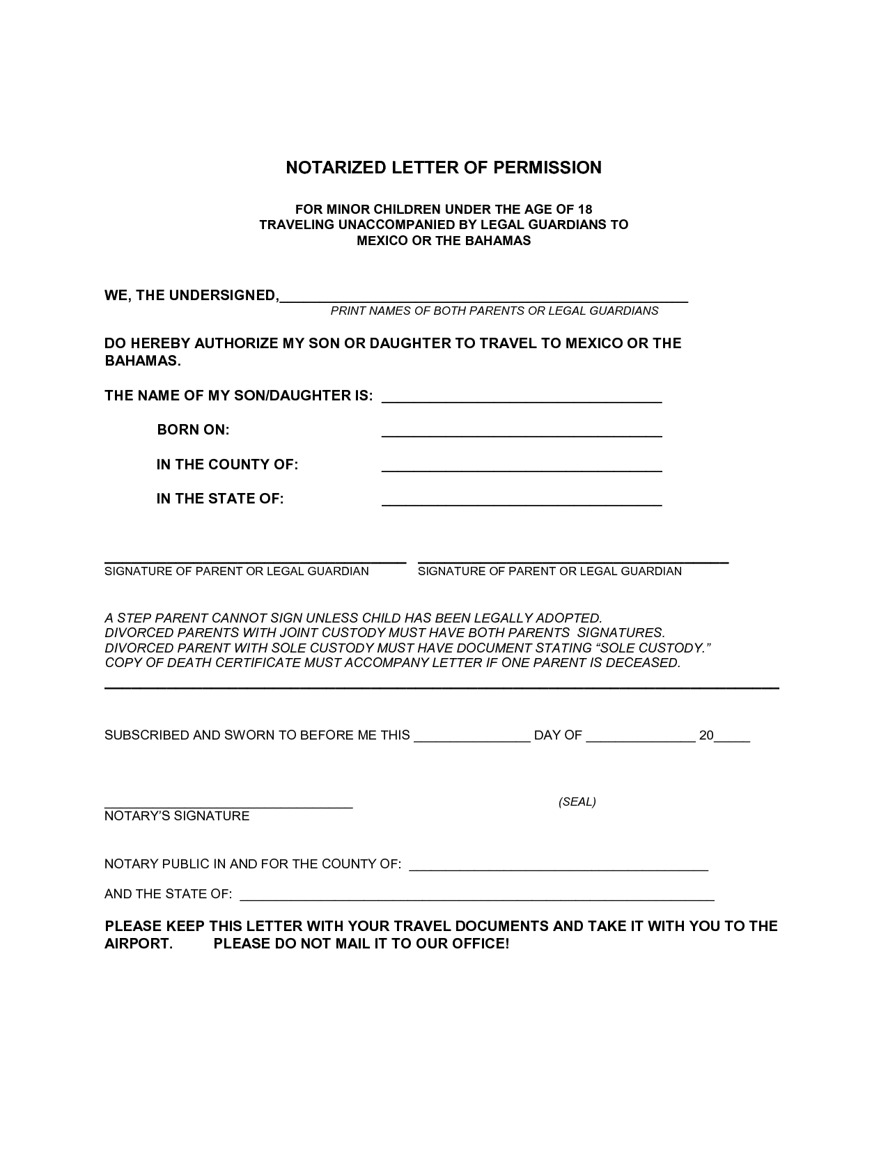 premission to use notarized letter template