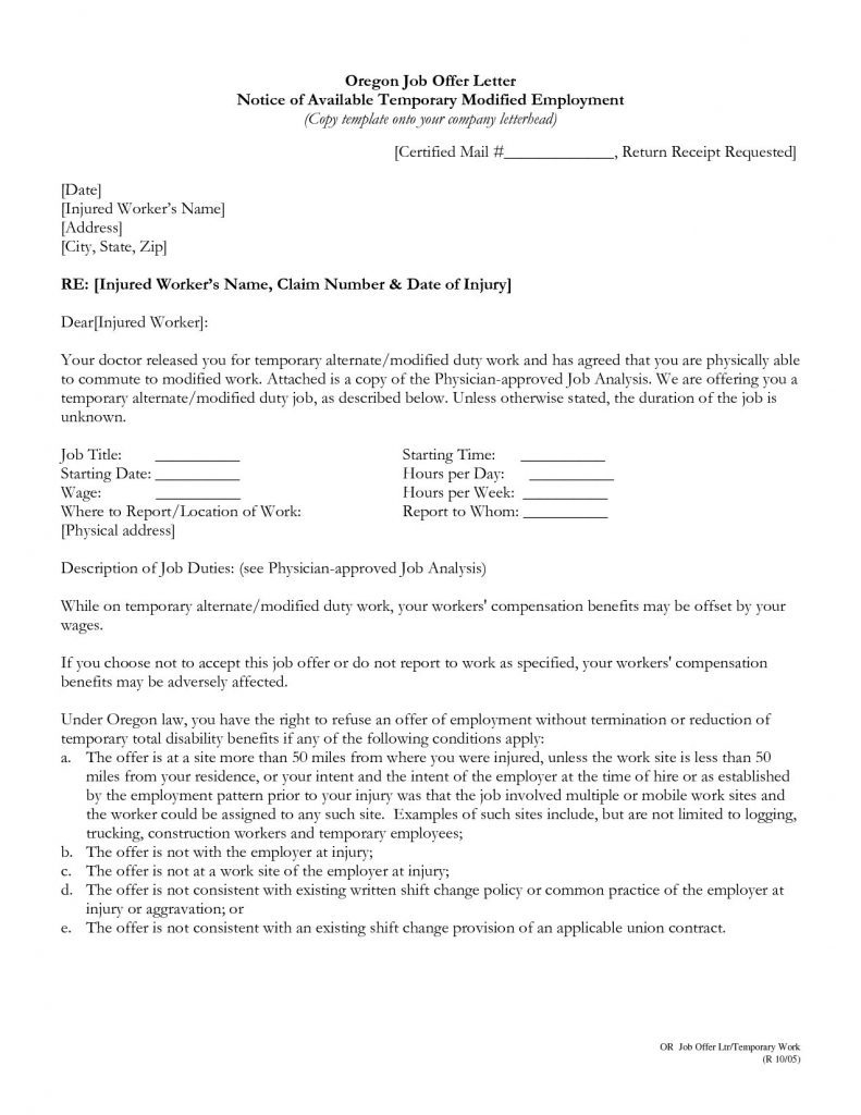 Workers Compensation Denial Letter Template - Ideas Of Offer Letter Templates In Doc 50 Free Word Pdf Documents