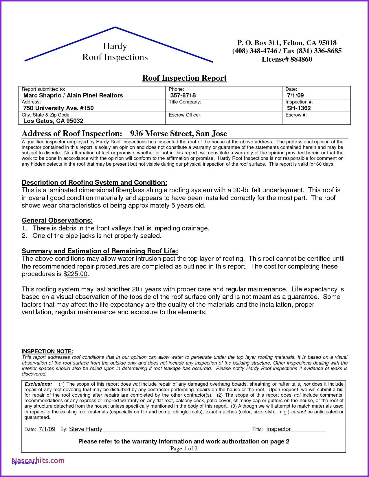 Roof Inspection Report Template