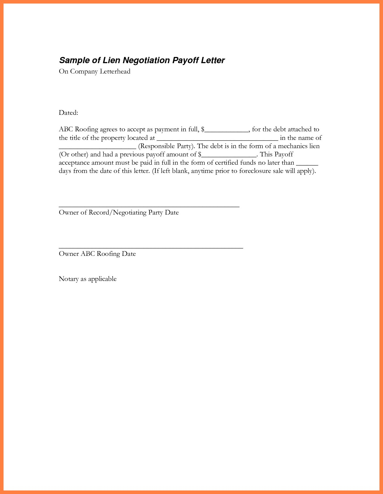 Mortgage Loan Payoff Letter Template Samples Letter Template Collection