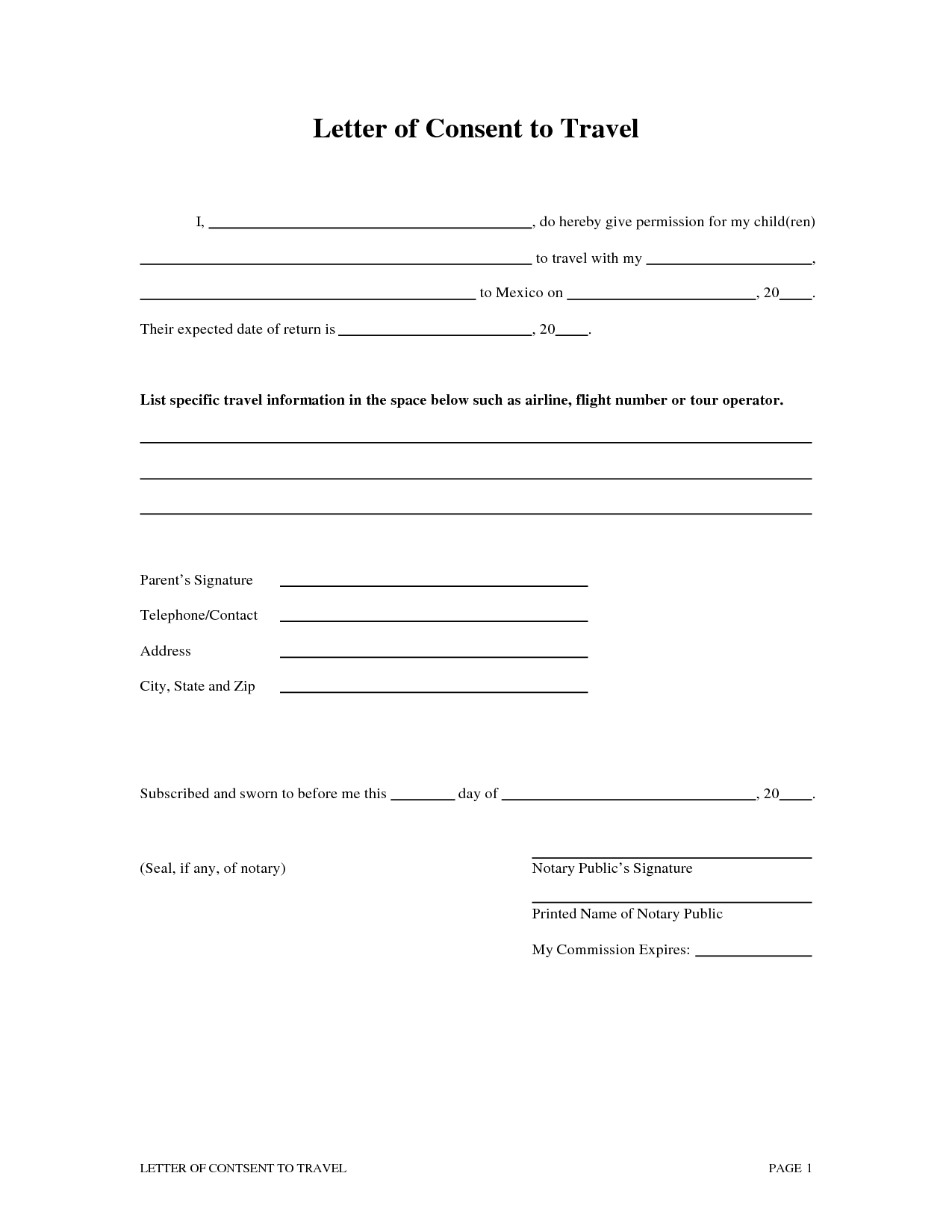 Notarized Travel Consent Letter Template Samples Letter Template 